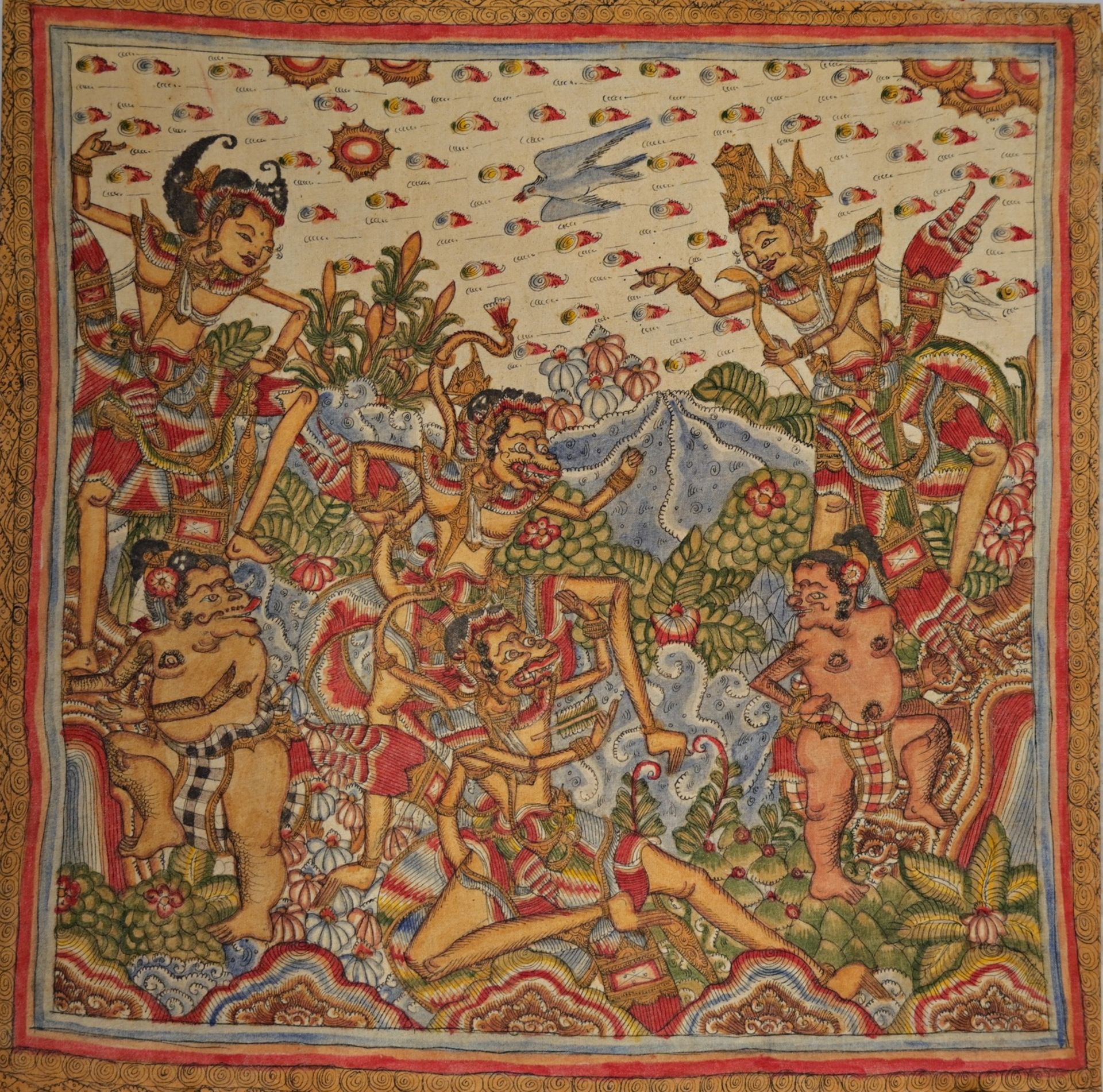 Four (4) traditional Buddhist, Indonesia, painting on fabric bound together, 20th century. - Bild 5 aus 6