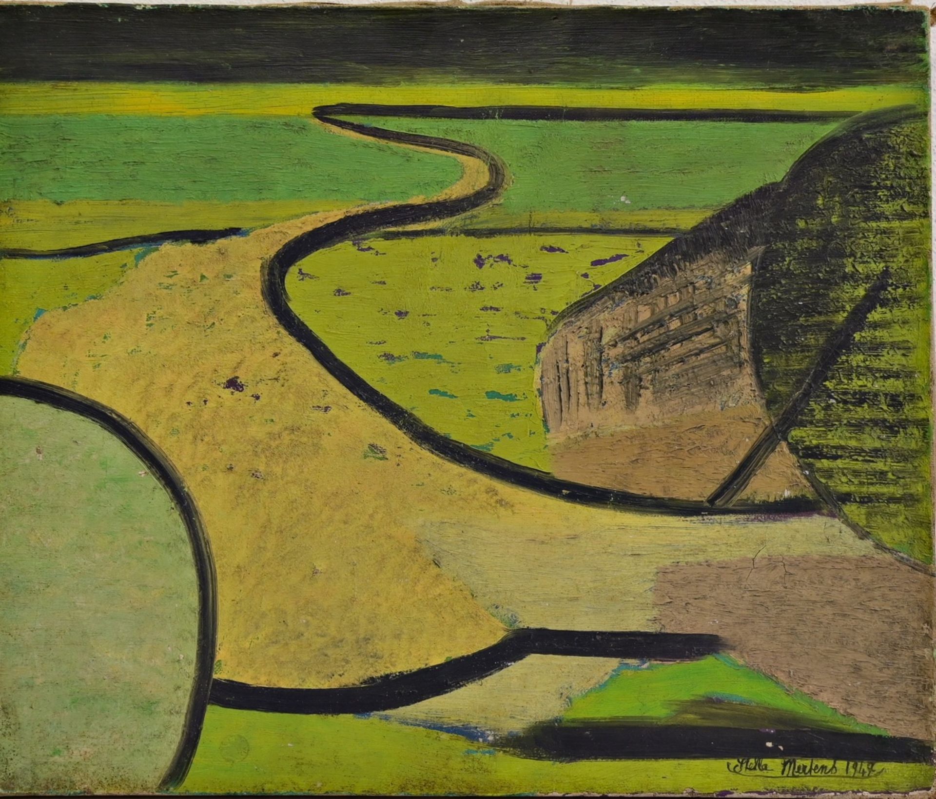 Stella MERTENS (1896-1986) "Green Abstraction" 1949, oil on canvas, French Painting of the 20th _. - Bild 2 aus 5