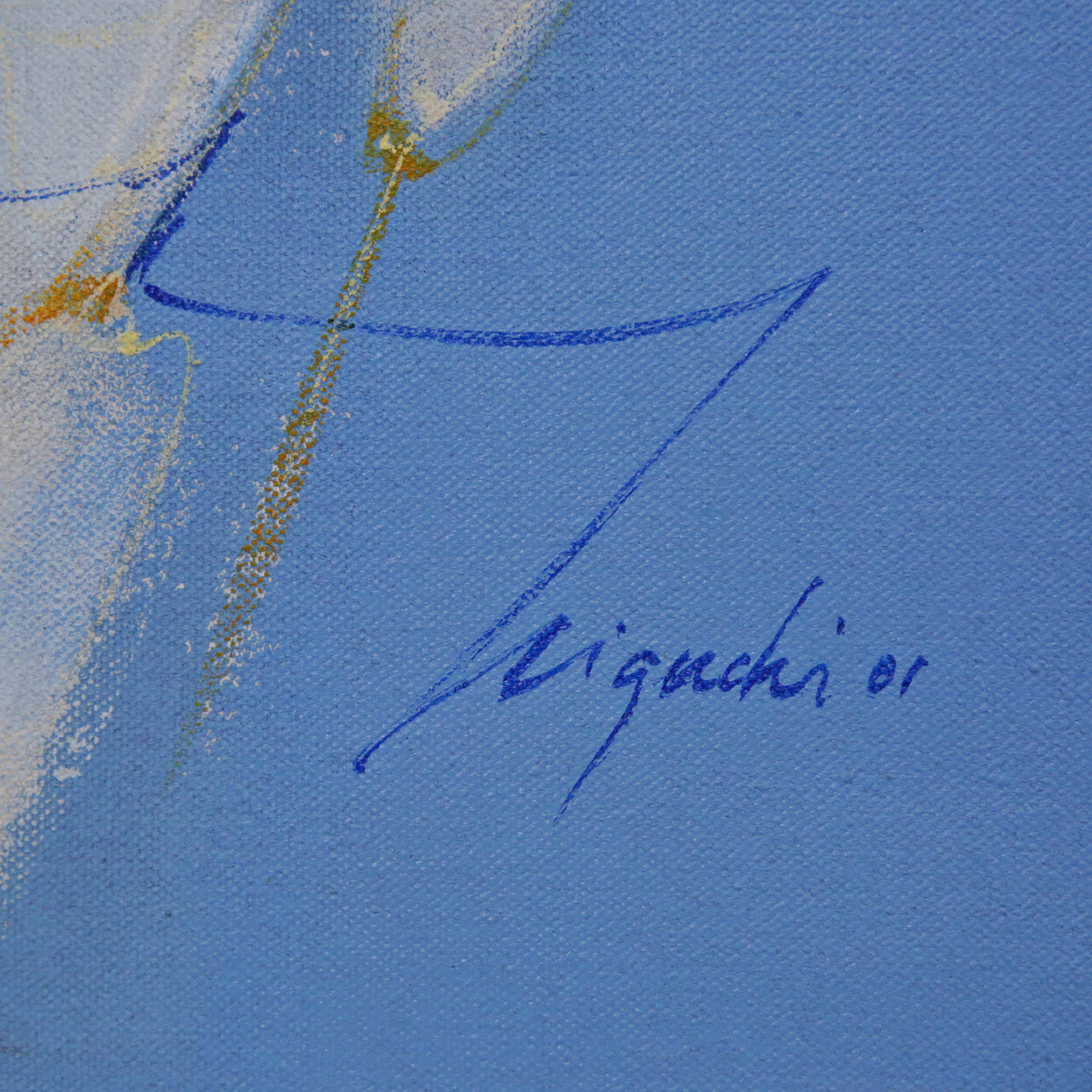 Set of pair paintings "Blue abstraction" and "Green abstraction", oil on canvas, signed Miguchi 01. - Image 9 of 10