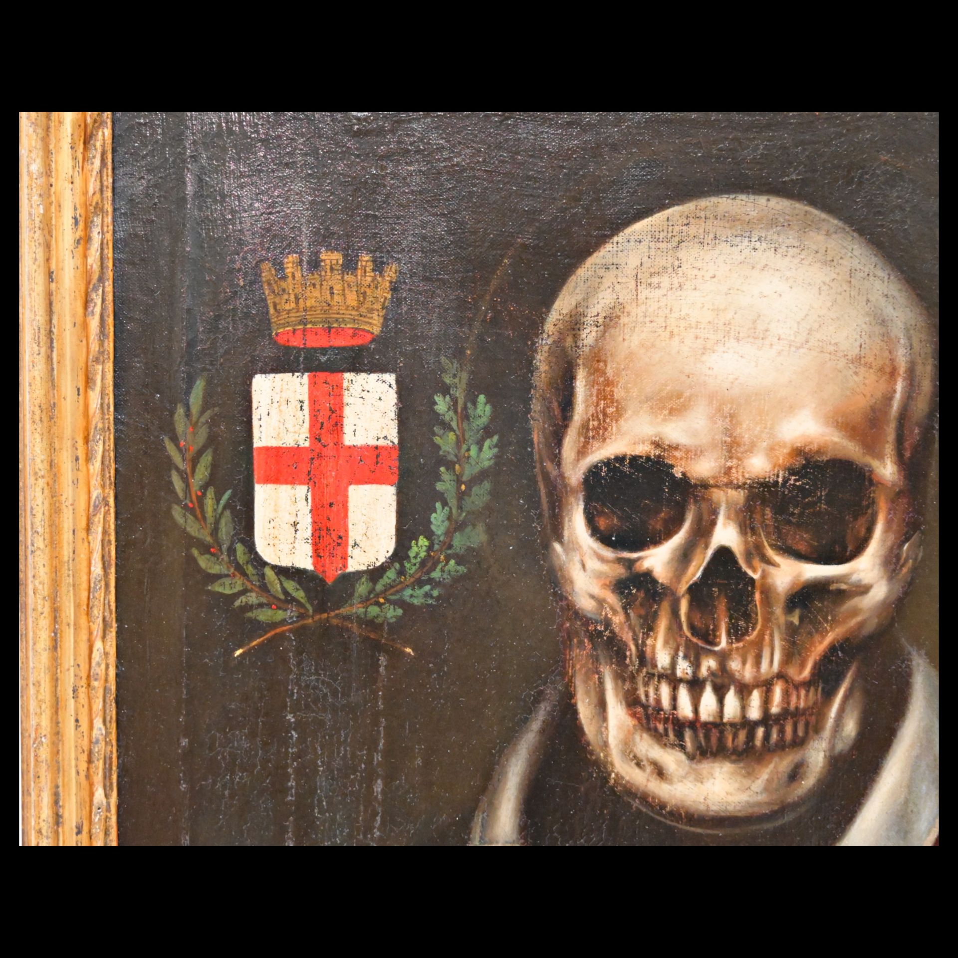 Rare painting, Memento Mori, Oil on canvas, Italy, 19th Century, Roman school of painting, Masons. - Bild 4 aus 7