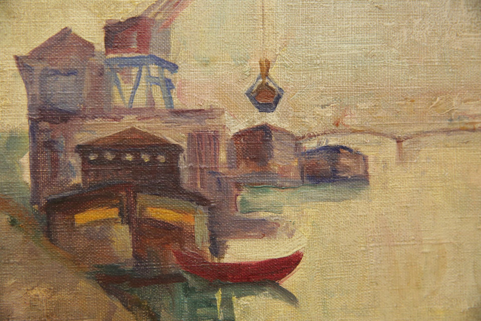 Molonel-Kipa (1906-1966) "Quai et barge", oil on canvas, Russia - France artist. - Bild 3 aus 4