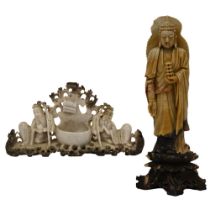 Two objects, Buddha figurine and inkwell, Stone, China 19th - 20th century.