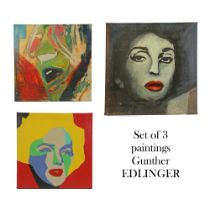 Set of 3 paintings Gunther EDLINGER (1958) "Maryline Monroe", "John Lenon", "Portrait Maria Callas".
