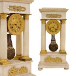 French Empire-Style Alabaster and Gilt-Bronze Portico Clock, mid 19th century.
