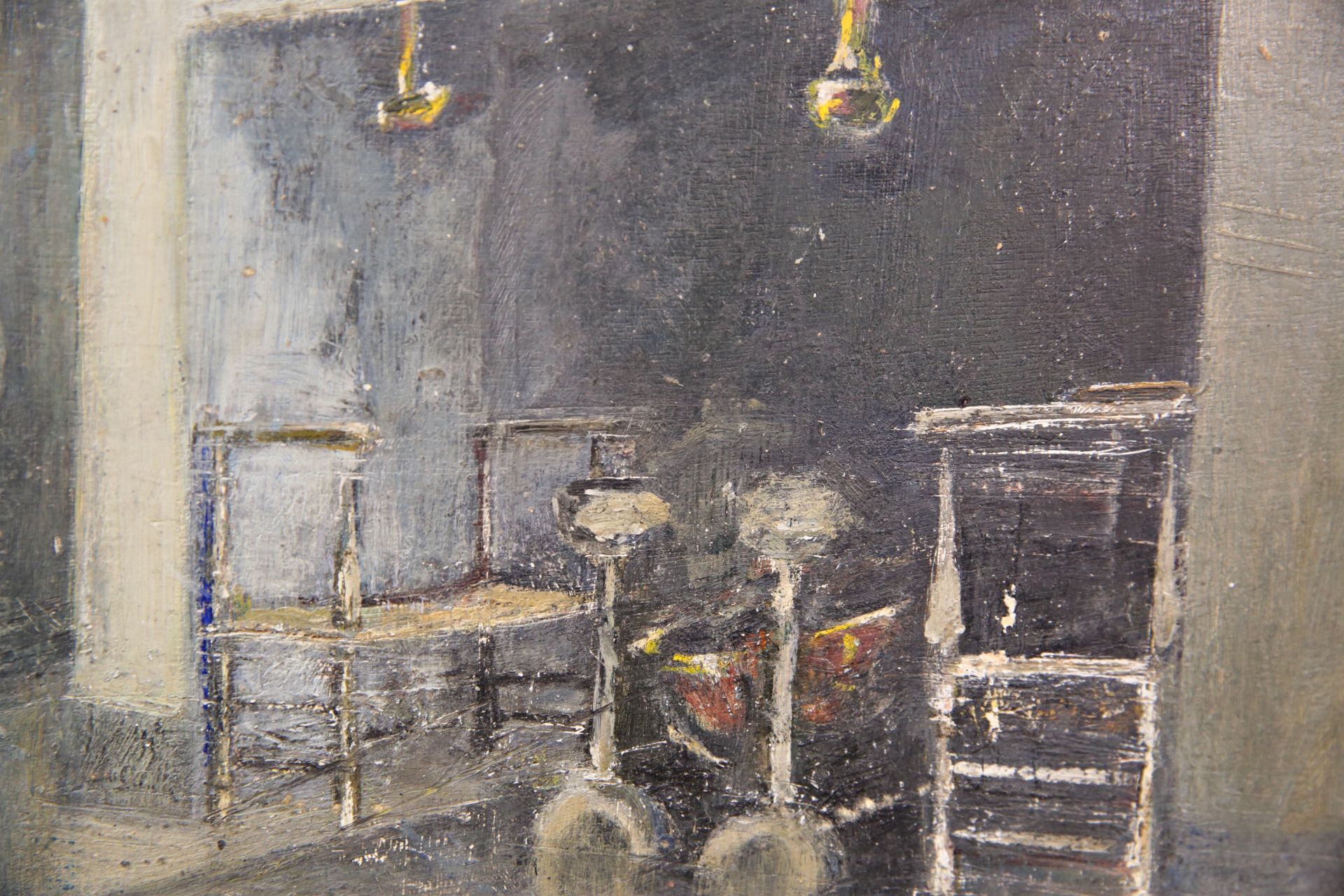 ÒThe fireplaceÓ, oil on cardboard, unsigned, French painting of the 20th century. - Image 3 of 3