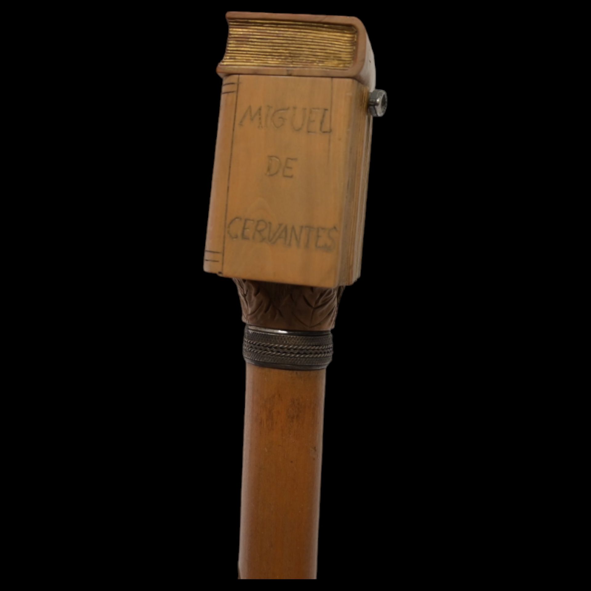 A rare Walking Stick - music box, Cane with pommel in the form of books, early 20th century. - Bild 3 aus 6