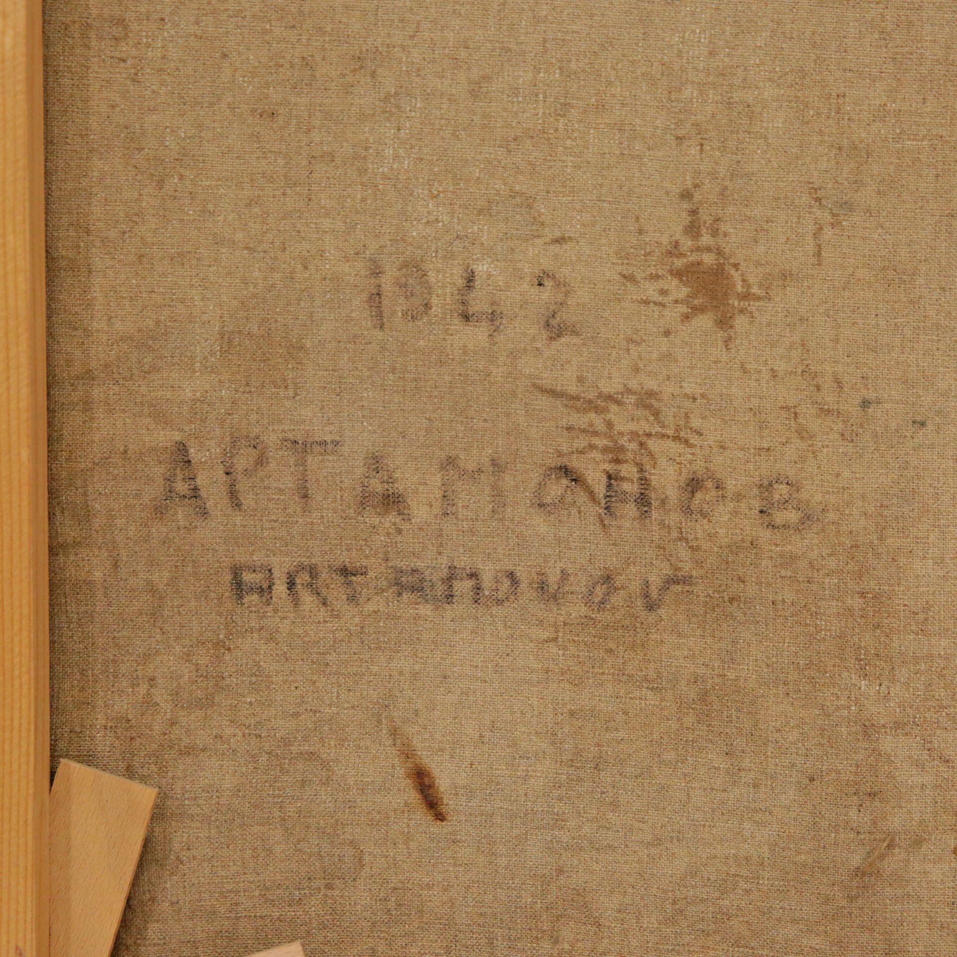 ARTAMONOV "Seated Nude", 1942, oil on canvas, signed on the back in Russian - ARTAMONOV 1942. - Bild 4 aus 6