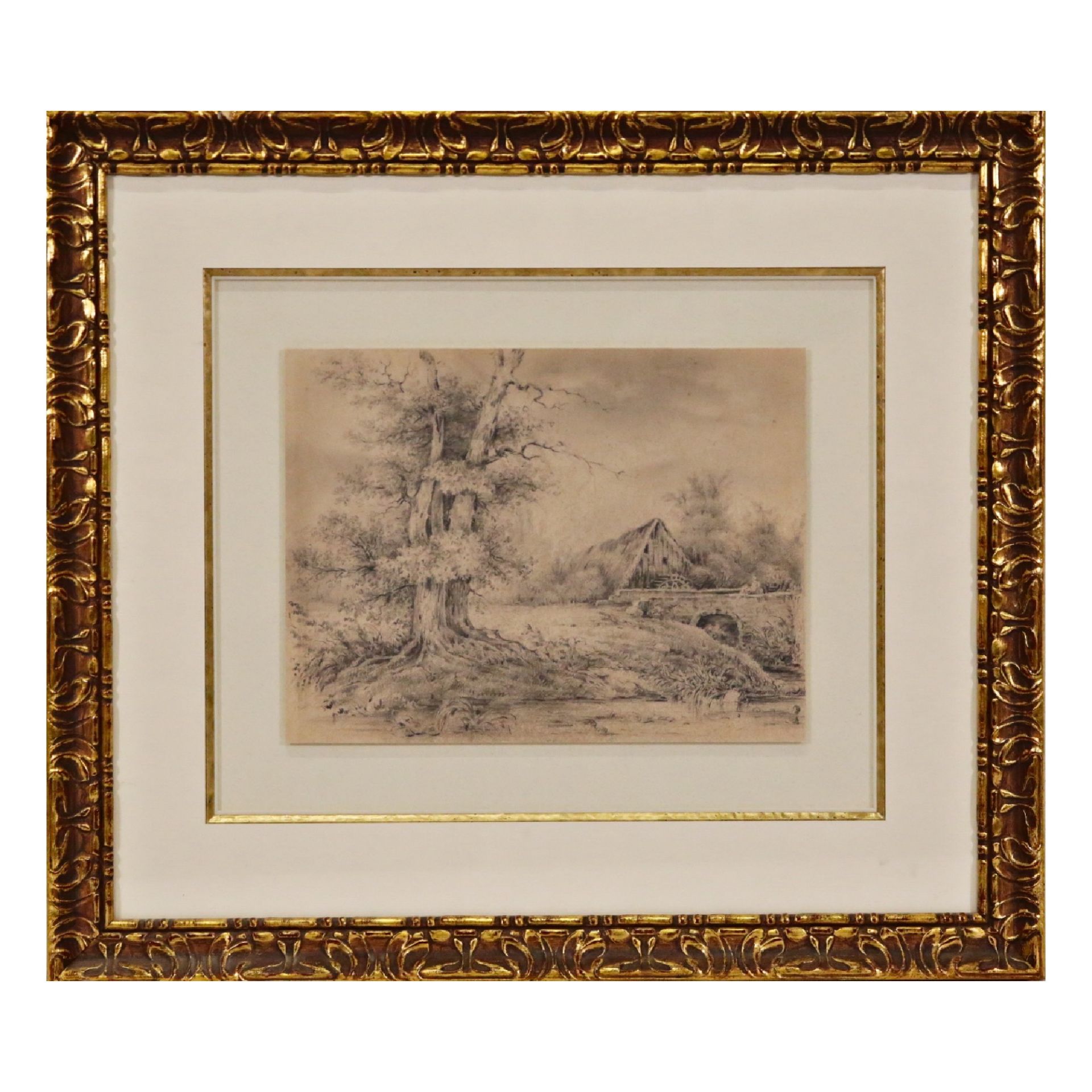 ÒWheel millÓ, graphite drawing, unsigned, French painting 19th century.