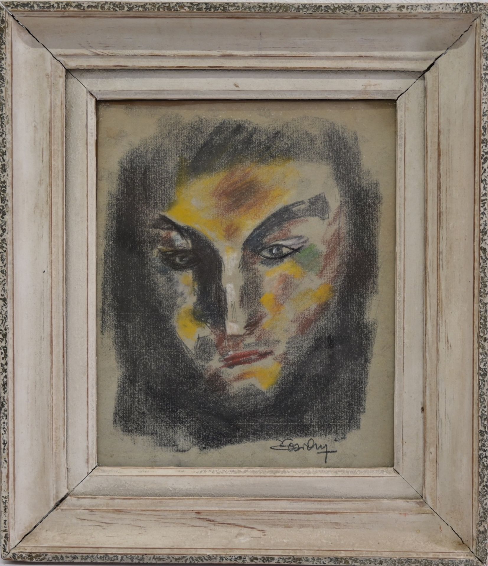 "Portrait of a man", drawn with charcoal and colored pencil, illegible signature, French, 20th C. - Bild 2 aus 6