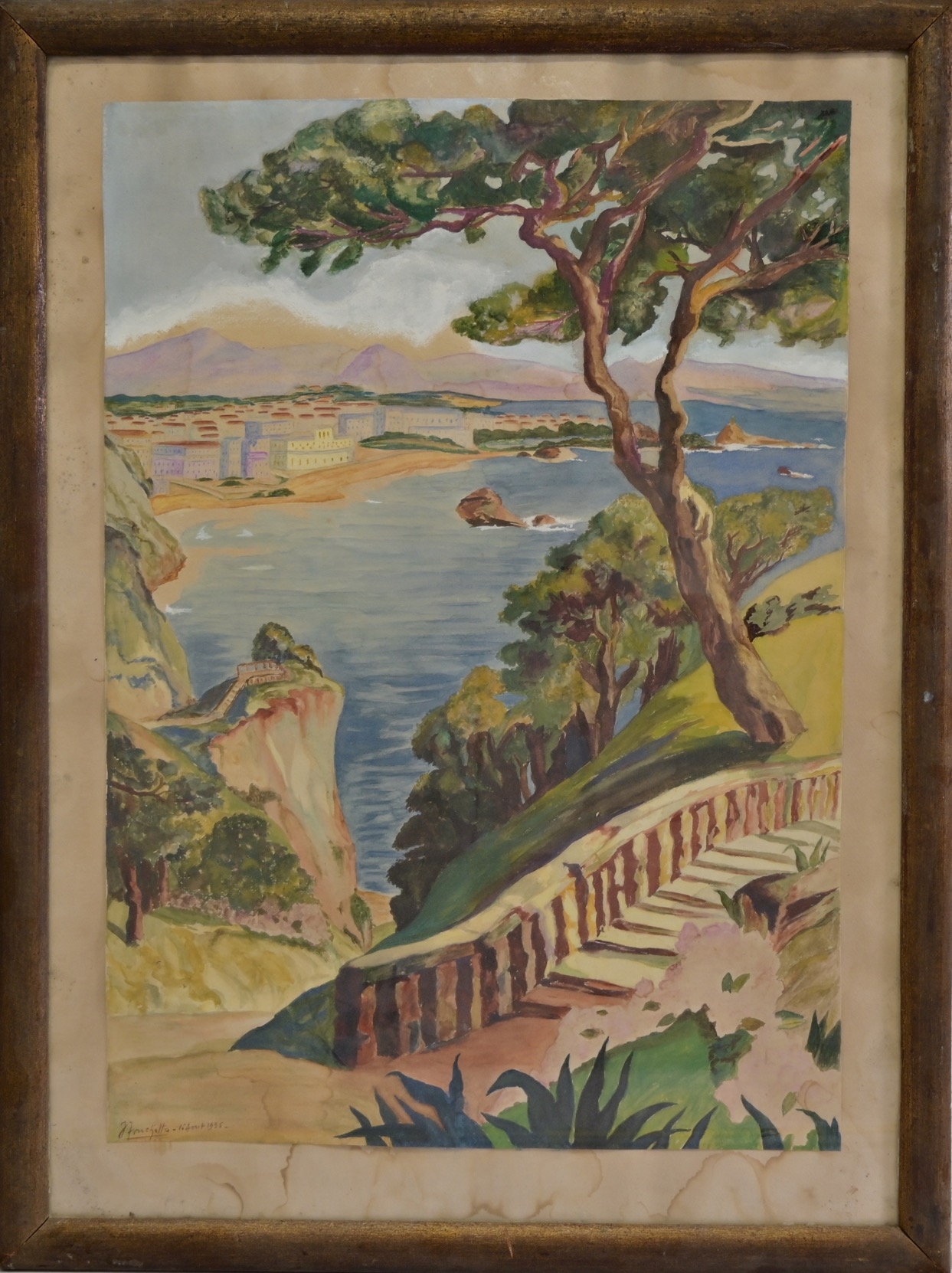 "French Riviera" 1936, watercolor on paper, signed by J Fruchetto, French Painting of the 20th C. - Image 2 of 5