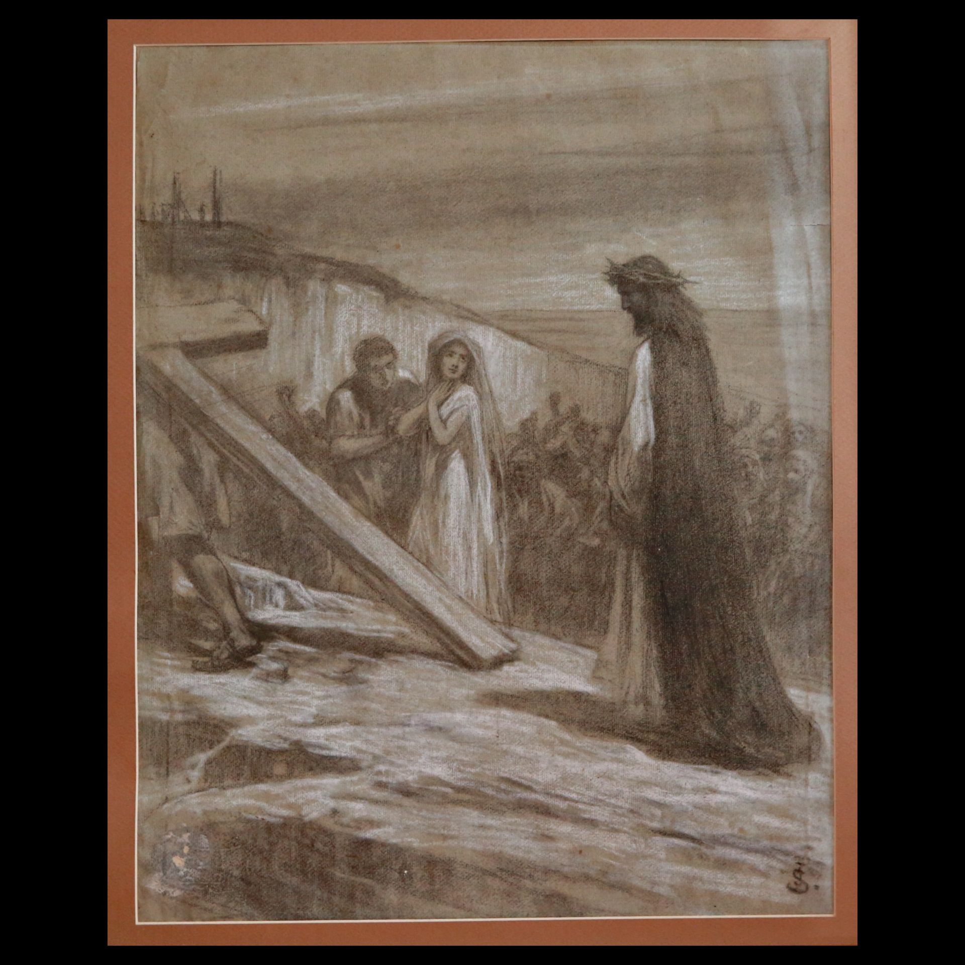 Jan STYKA (1858-1925) drawing on a biblical theme, author signature, early 20th C, Polish painting. - Image 2 of 7