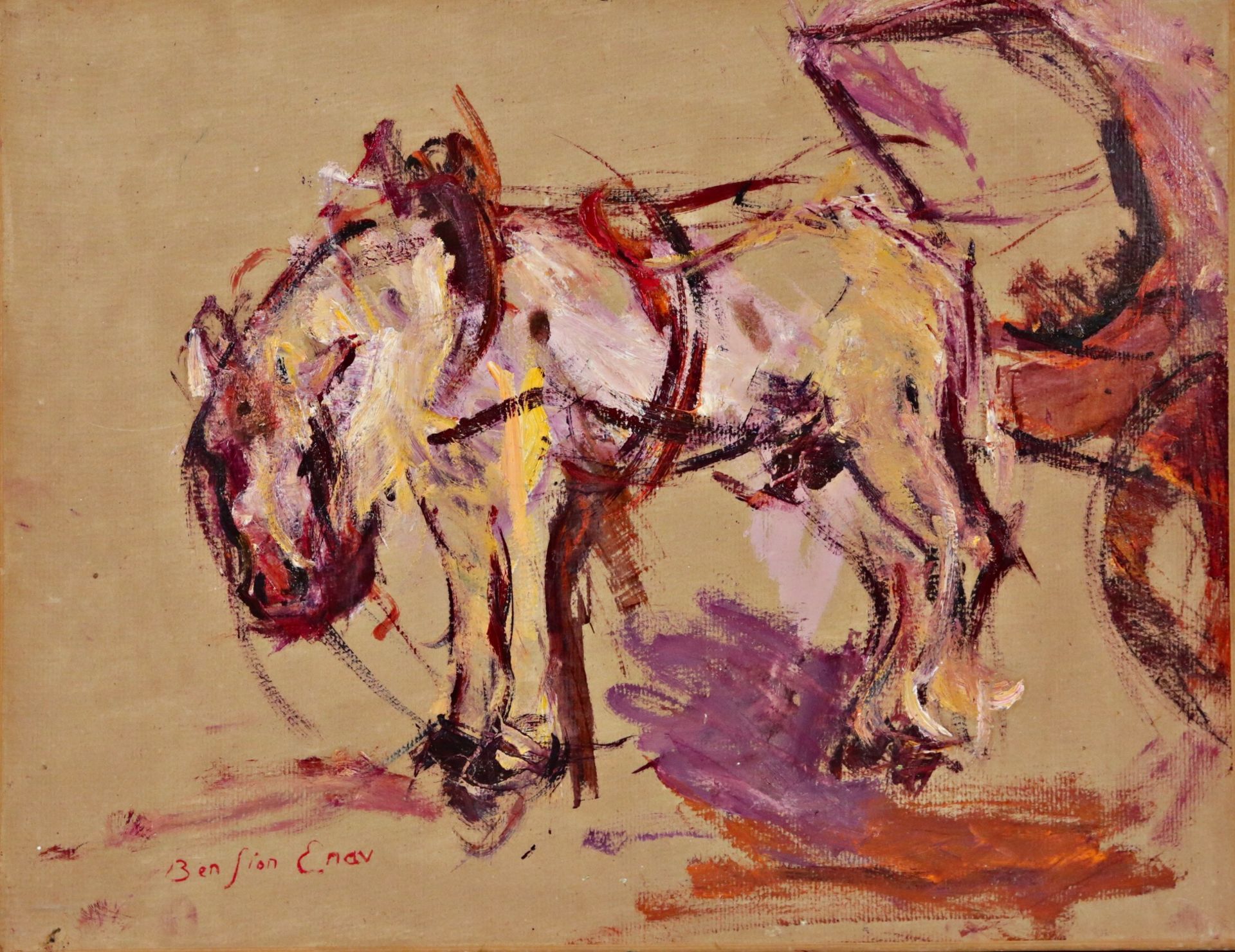 Bension ENAV (1925-2007) "Horse", oil on paper, French painting of the 20th century. - Image 2 of 6