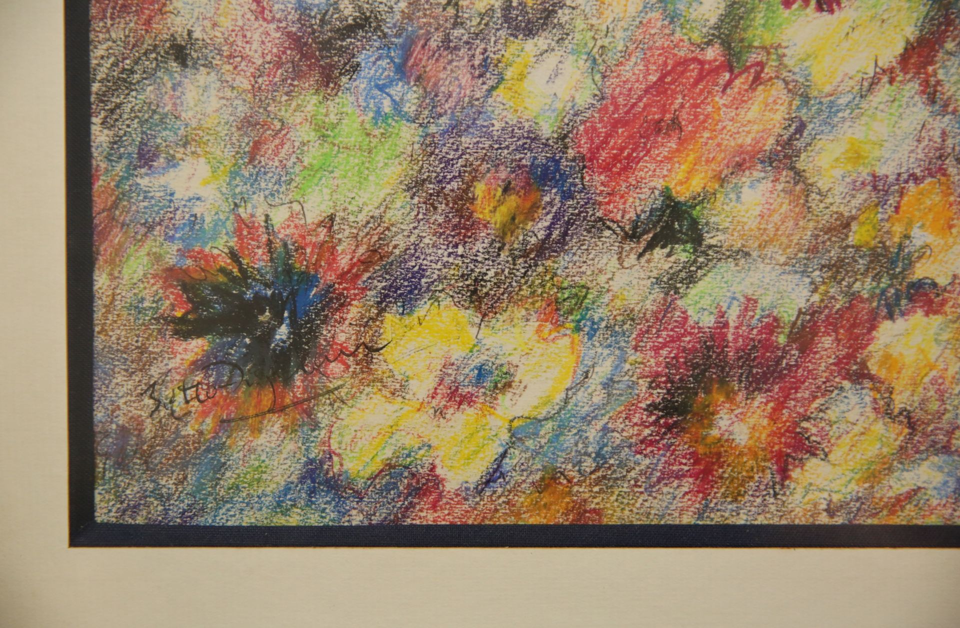 "Flowers", colored pencil drawing, illegible signature, French painting of the 20th C. - Image 6 of 6