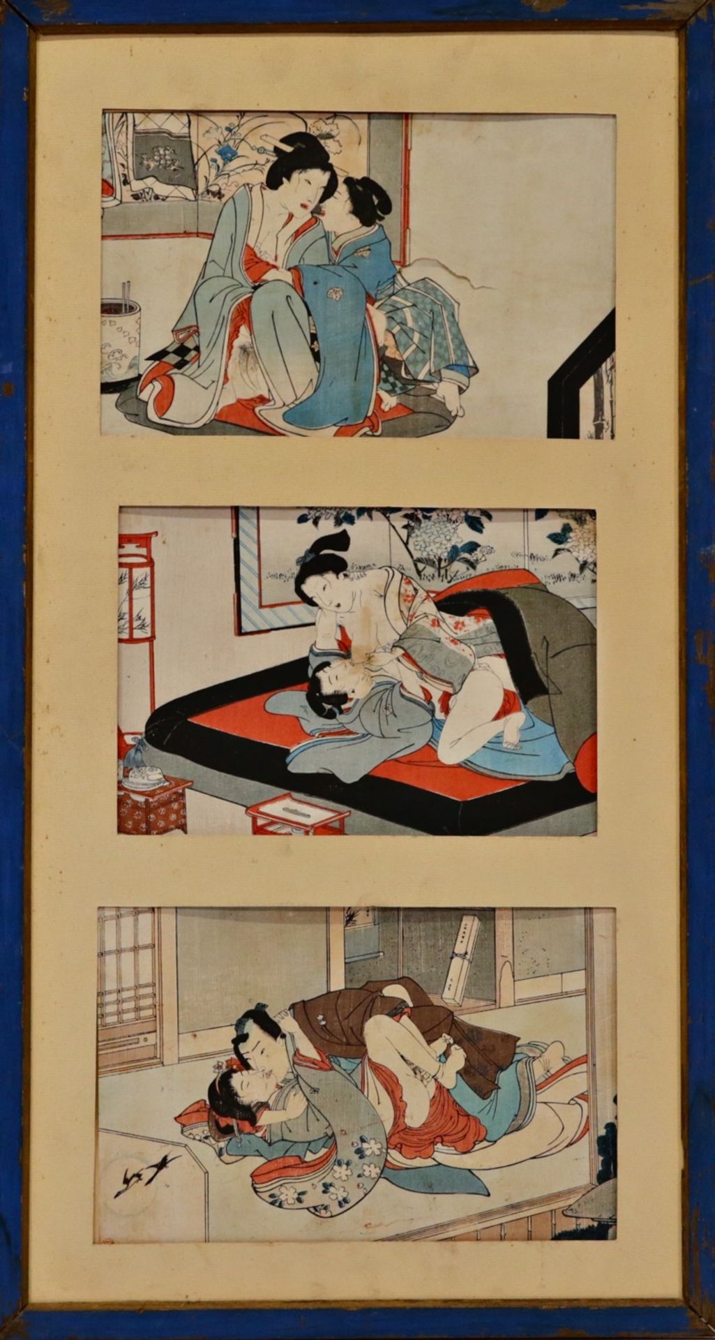 Three Antique Original Japanese Erotic Prints, 19th _. Japanese art, Collectible art for home decor. - Image 2 of 4