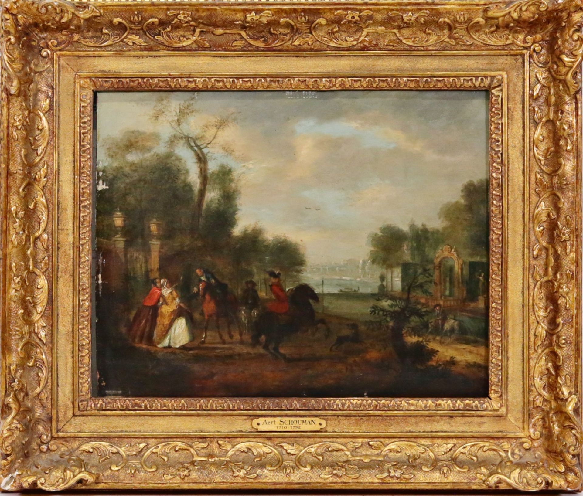 Aert SCHOUMAN (1710-1792) "The departure of the hunt", oil on panel, Dutch painting of the 18th _. - Image 2 of 4