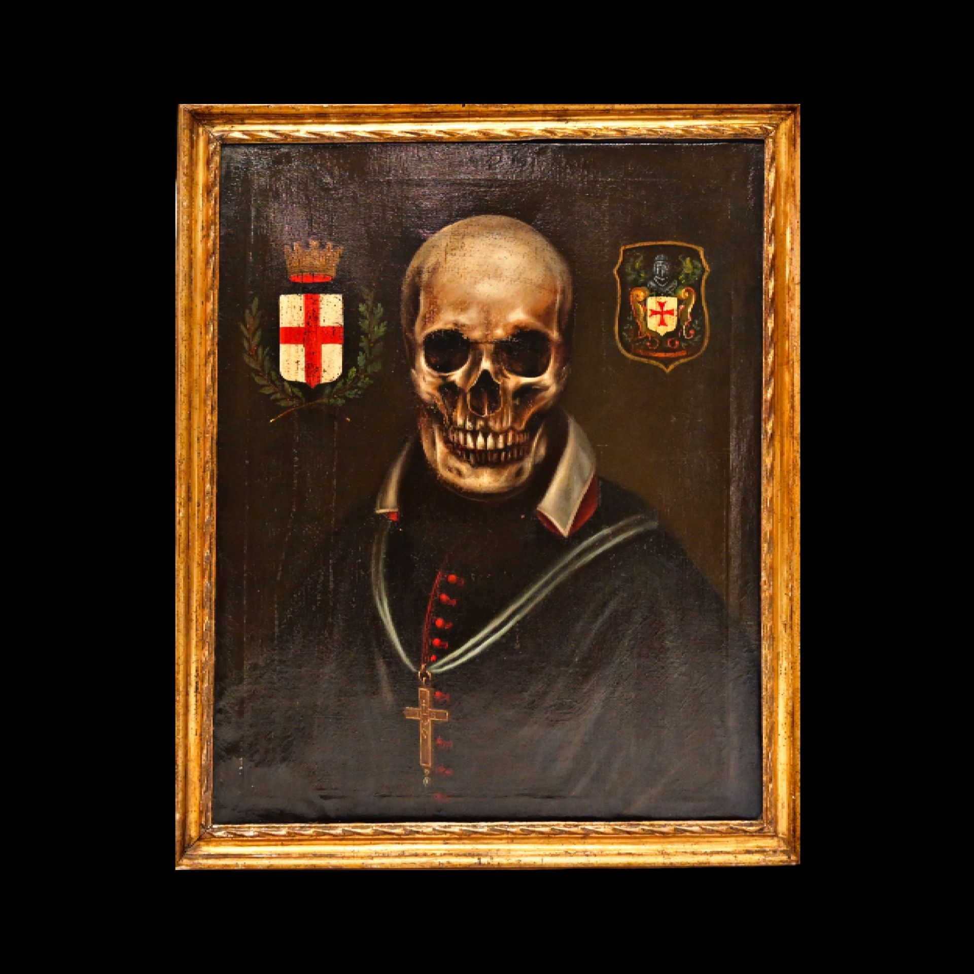 Rare painting, Memento Mori, Oil on canvas, Italy, 19th Century, Roman school of painting, Masons.