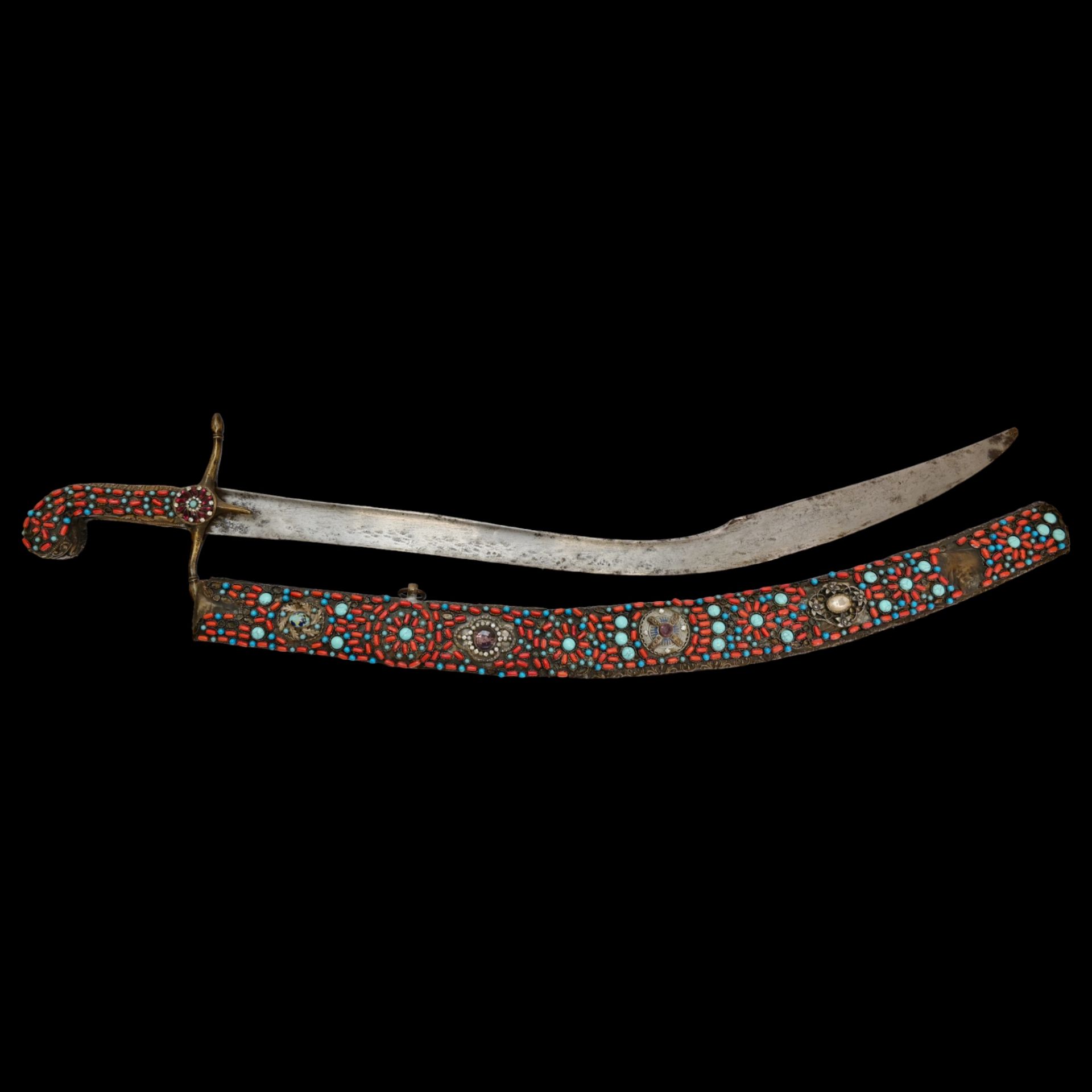 Rare Ottoman sword, Kilij, Pala, decorated with corals and turquoise, Turkey, Trabzon, around 1800. - Bild 26 aus 31