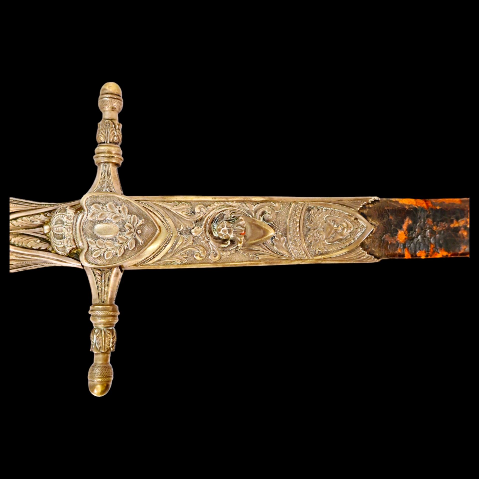 Rare Spanish small sword with scabbard, bronze hilt and blued blade, 19th century. - Bild 12 aus 25
