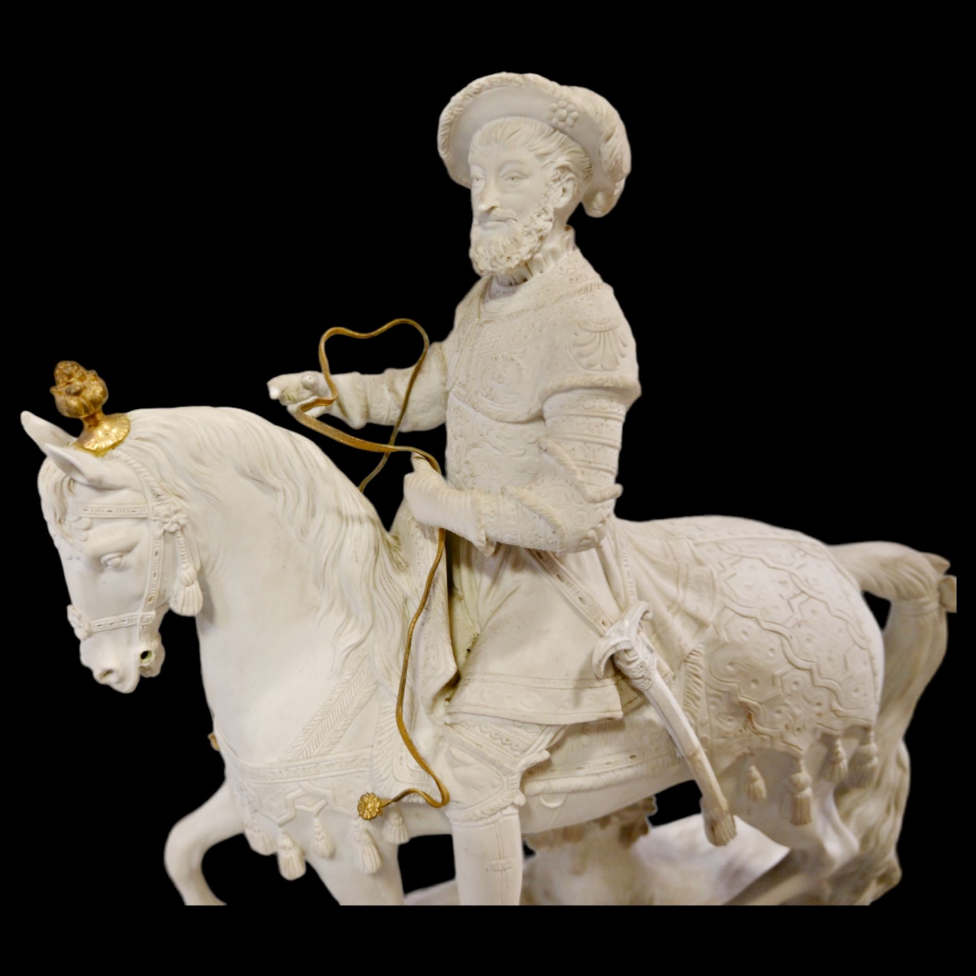 Porcelain (bisquit) equestrian statue of french king Francis I. - Image 4 of 8