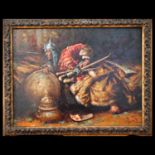 Ottoman warrior with yatagan, oil on cardboard, artist's signature illegible, France, late 19th C.