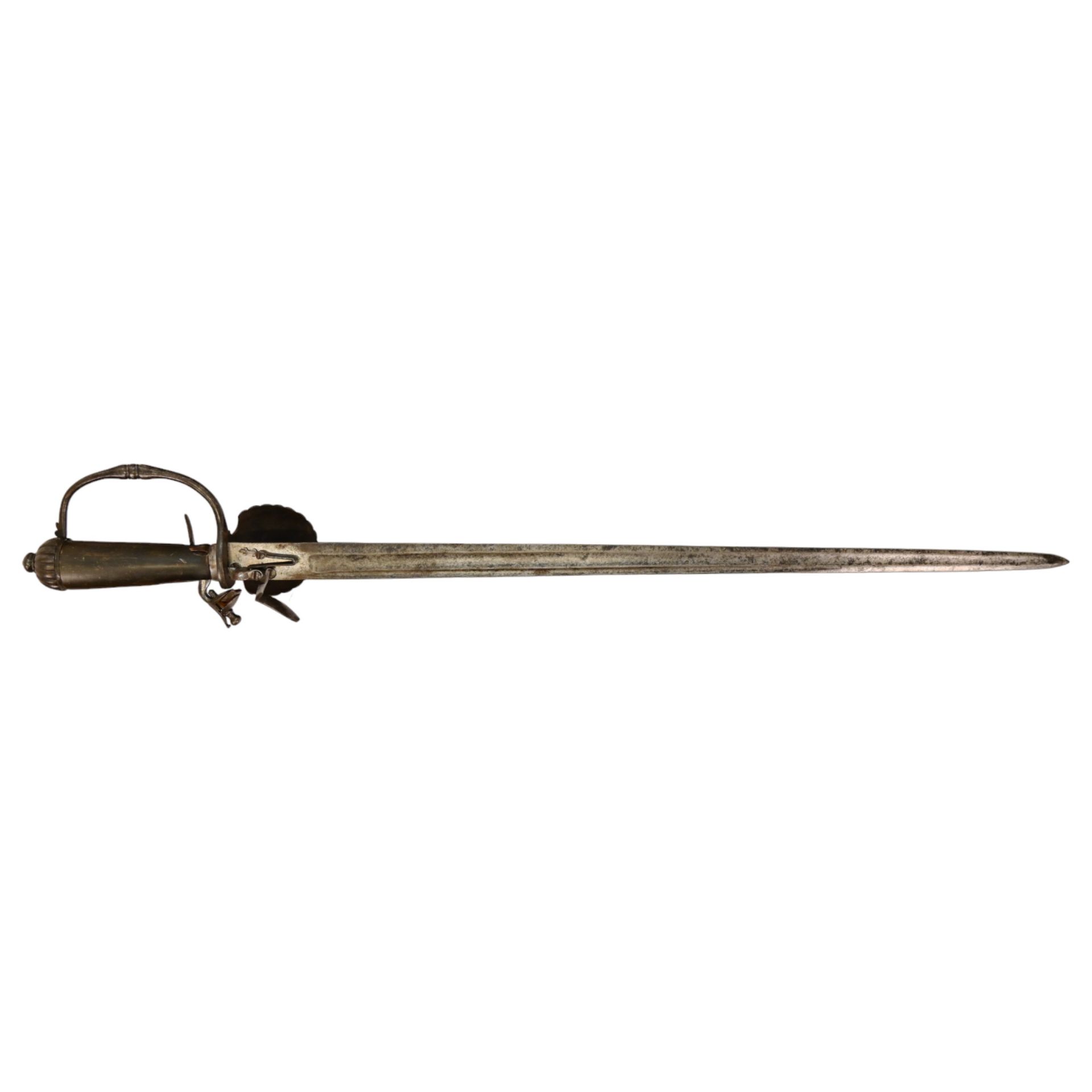 A FLINT LOCK HUNTING SWORD PISTOL WITH SHELL GUARD, IN THE ENGLISH TASTE, LAST HALF 18TH CENTURY. - Image 3 of 13