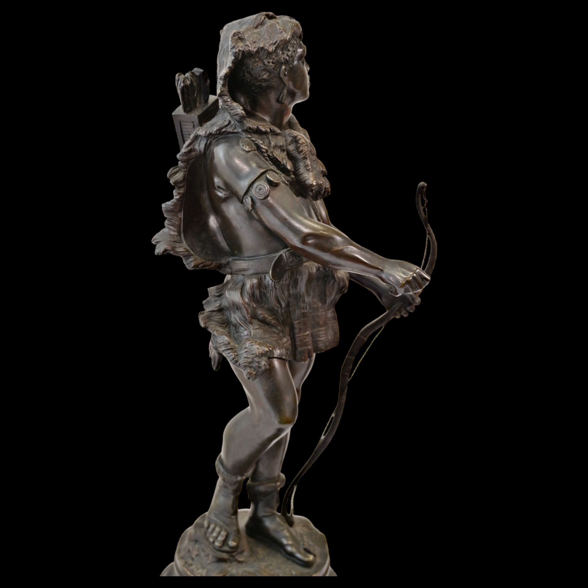 Pair of bronze statues on a marble base "Prehistoric Warrior" and "Musketeer" by Jean-Baptiste Alix - Image 6 of 10