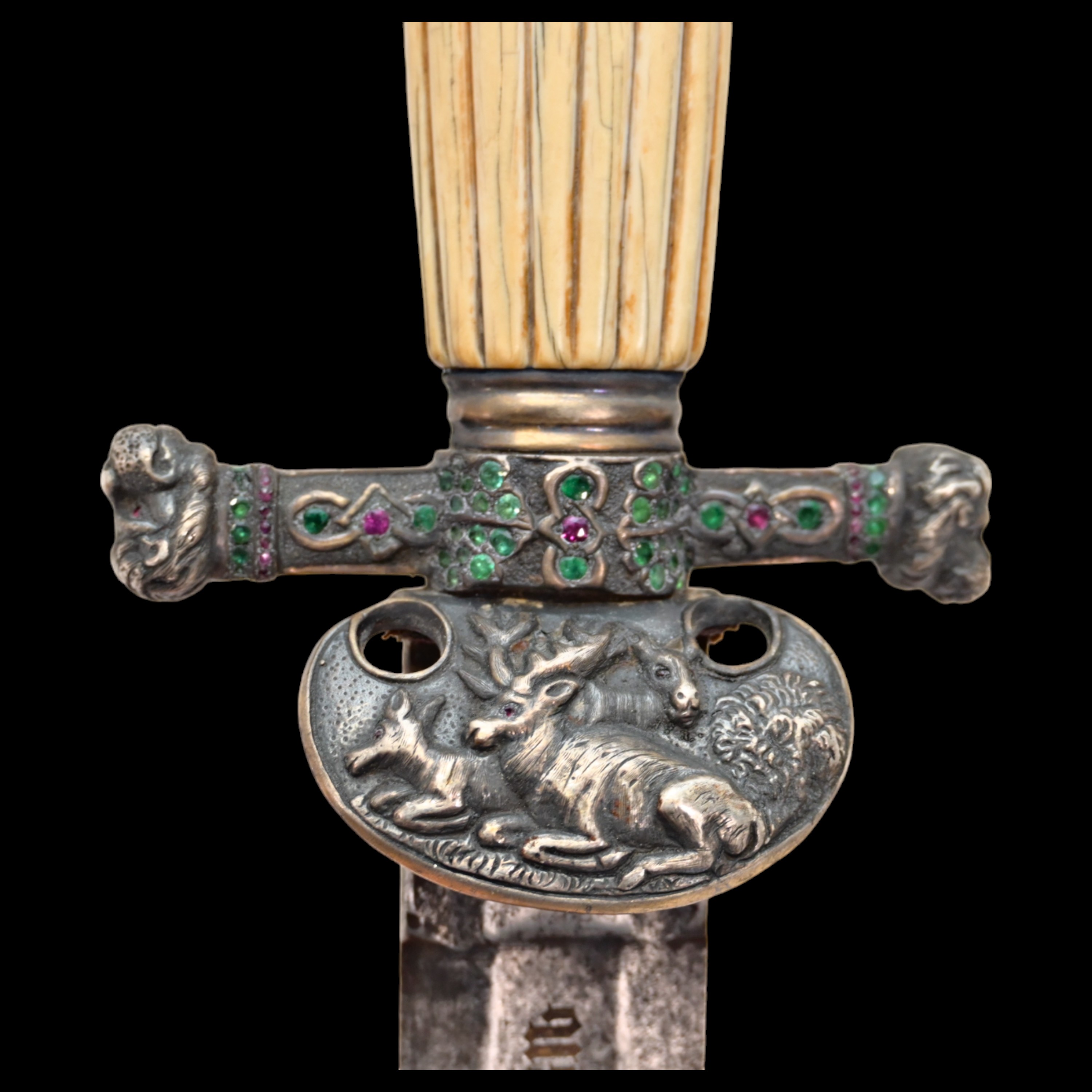 Rare hunting dagger, silver plated, gilding, precious stones, Russian Empire, 1890. - Image 5 of 29