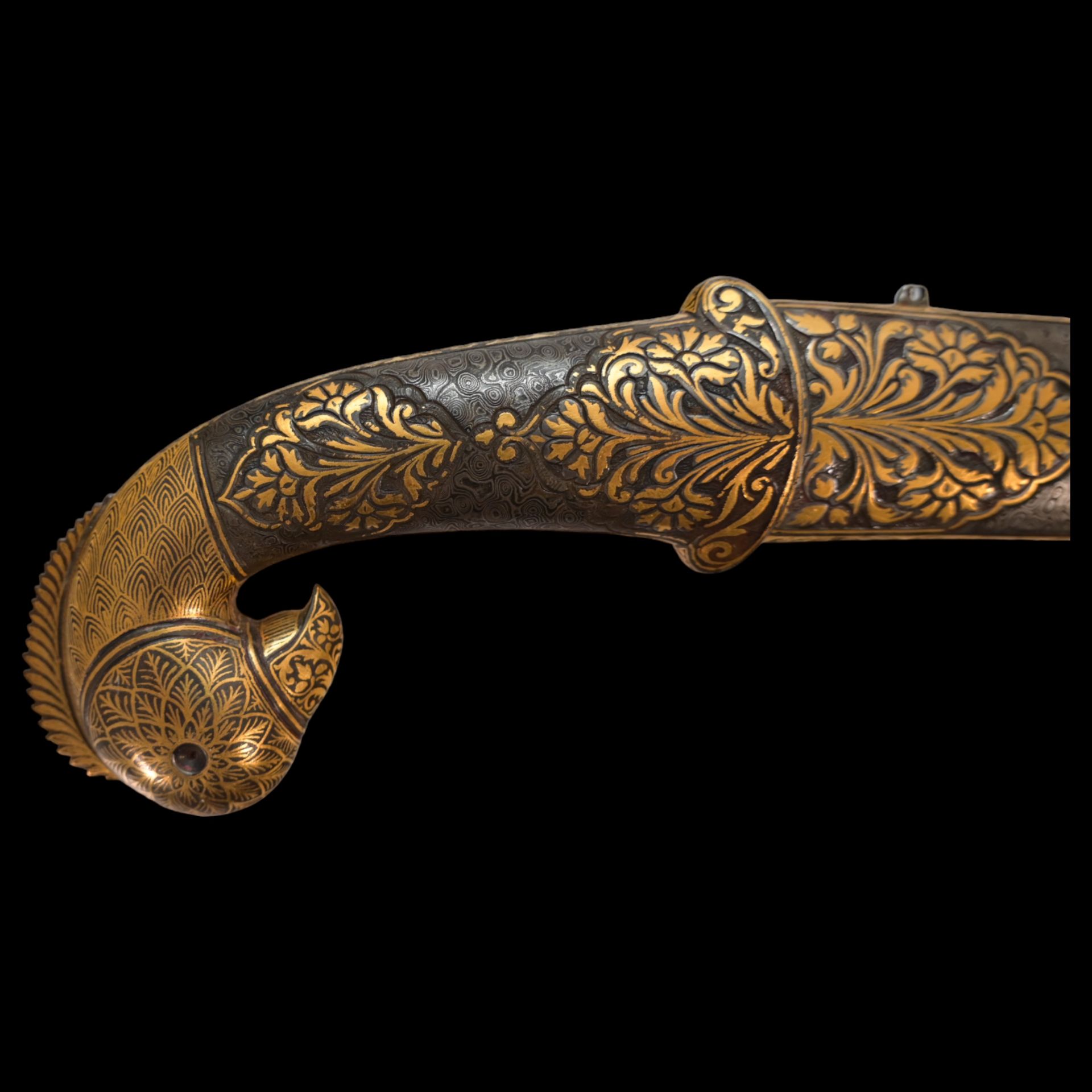 Richly decorated gold kofgari Indian dagger with wootz blade, 19th century. - Image 7 of 12