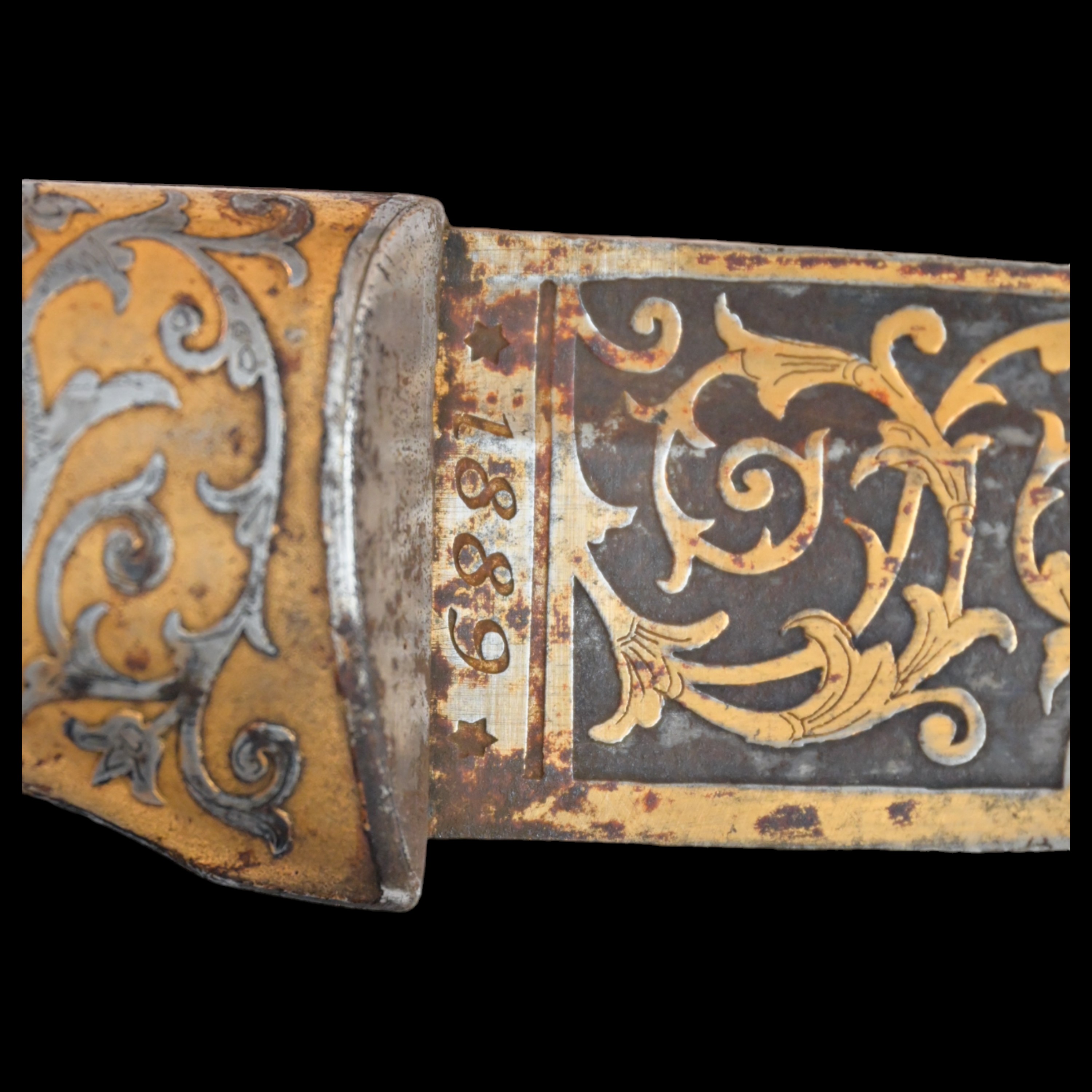 RARE HUNTING KNIFE, DECORATED WITH GOLD AND BLUE, RUSSIAN EMPIRE, ZLATOUST, 1889. - Image 15 of 26