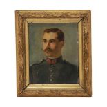 "Portrait of a soldier", oil on wood, French painting of the late 19th century.