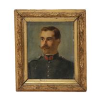 "Portrait of a soldier", oil on wood, French painting of the late 19th century.