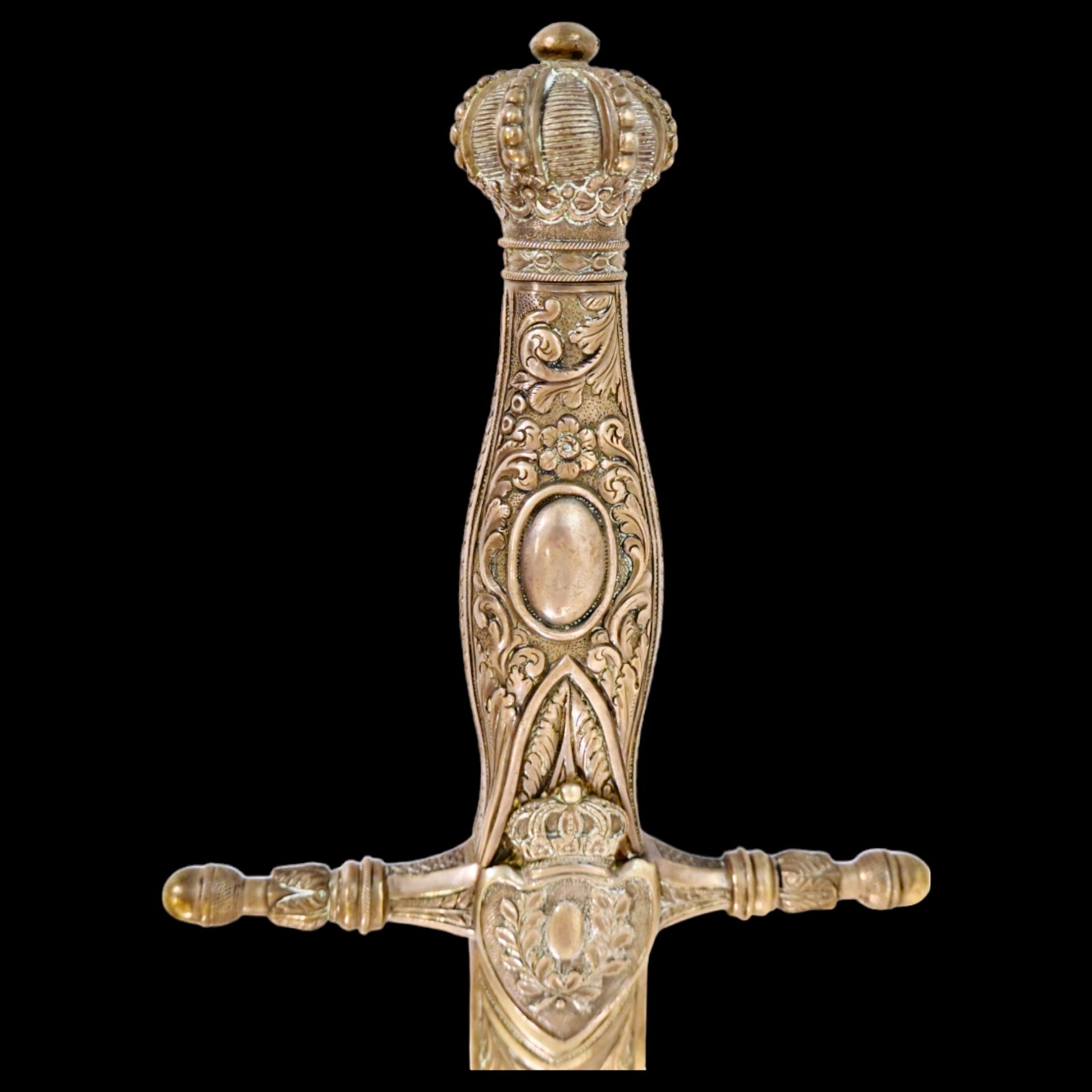 Rare Spanish small sword with scabbard, bronze hilt and blued blade, 19th century. - Bild 13 aus 25