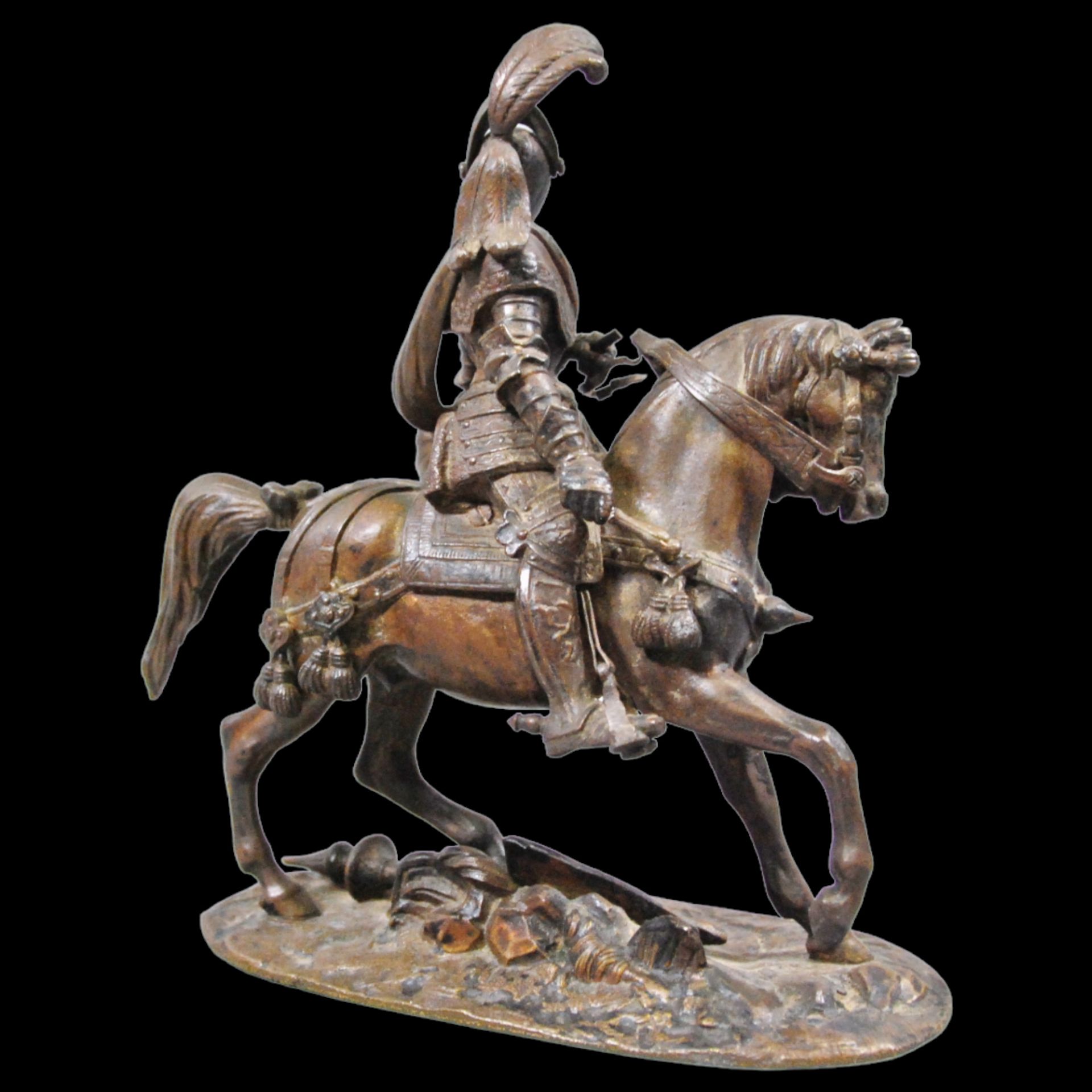 A bronze composition depicting an equestrian knight of the medieval period at a tournament. - Image 8 of 12