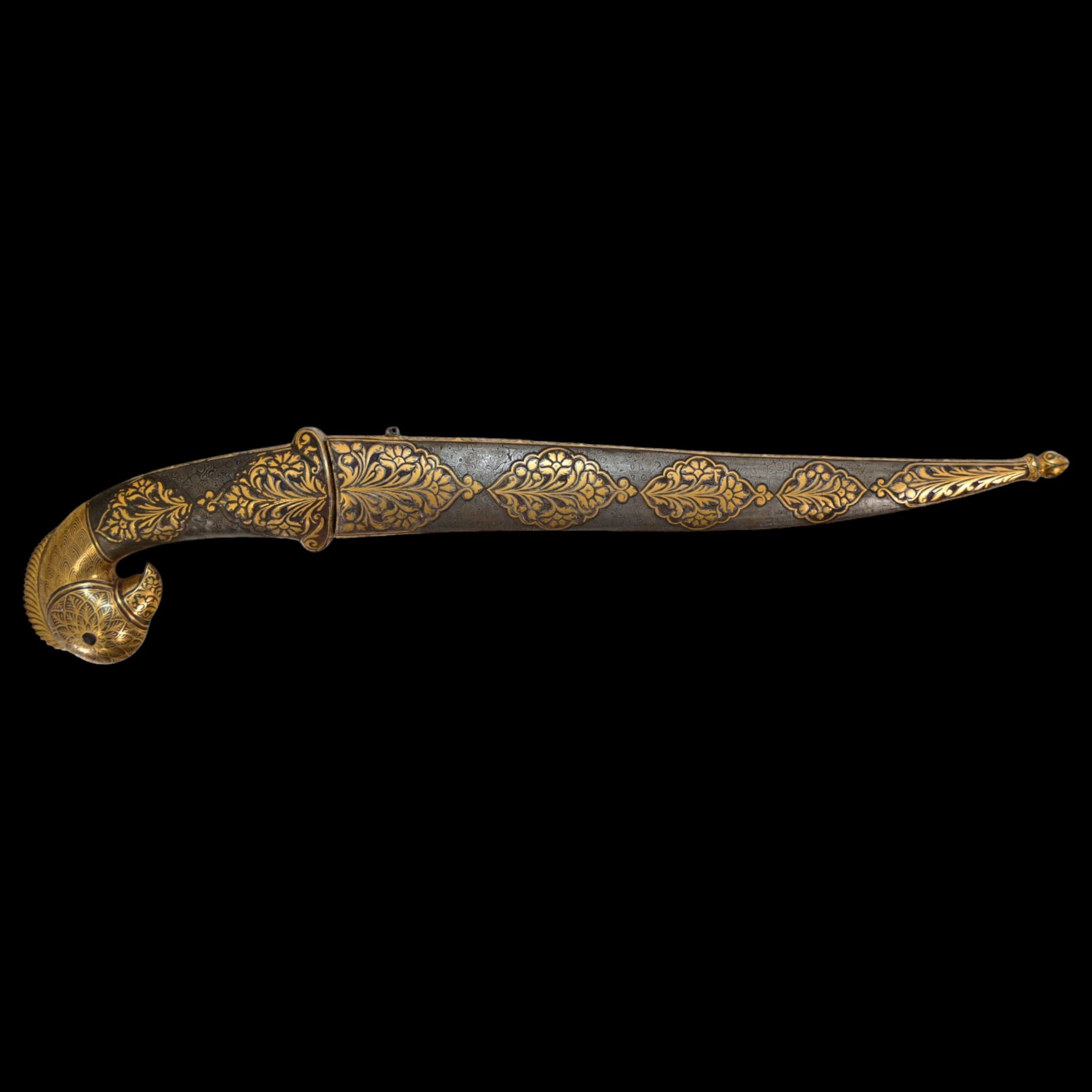 Richly decorated gold kofgari Indian dagger with wootz blade, 19th century. - Bild 2 aus 12