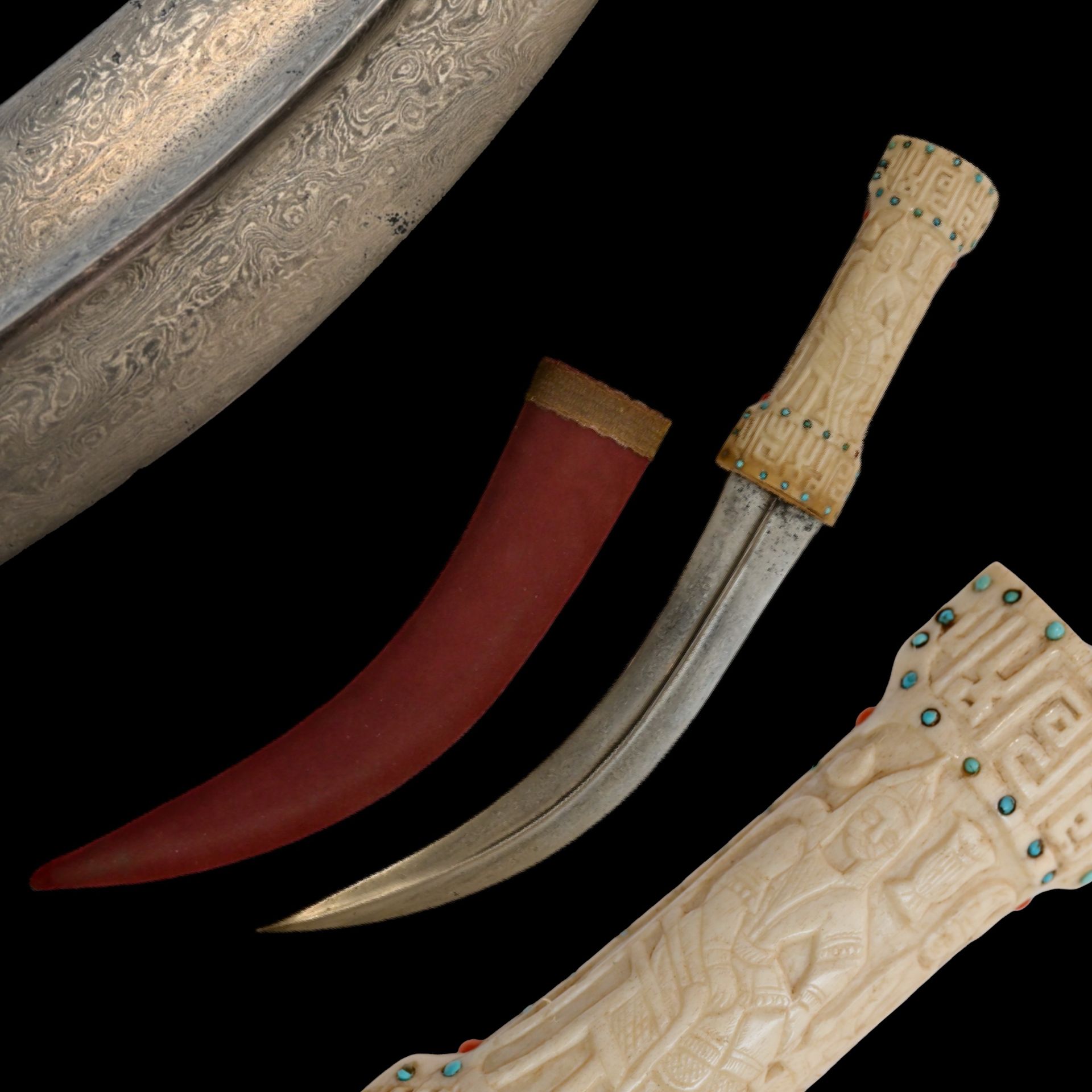 A magnificent Persian dagger with a wootz blade, turquoise, corals, carving, Qajar period, 19th _.