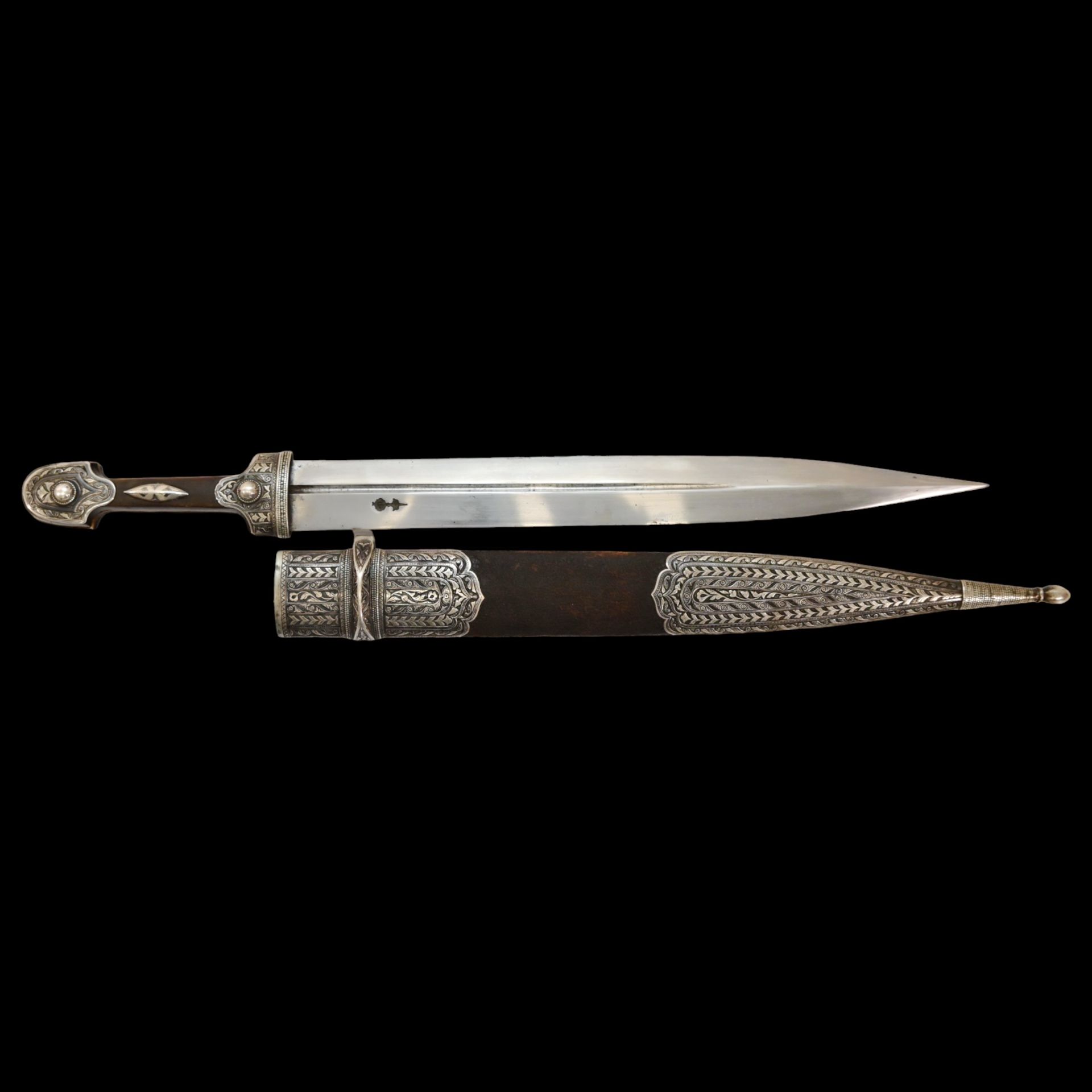 Caucasian Kama Dagger, silver, engraved, niello, His Imperial Majesty's Own Convoy, circa 1900. - Image 9 of 10