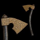 A very rare ceremonial ax decorated with a golden kofgari. Indo-Persian region 18th-19th century.