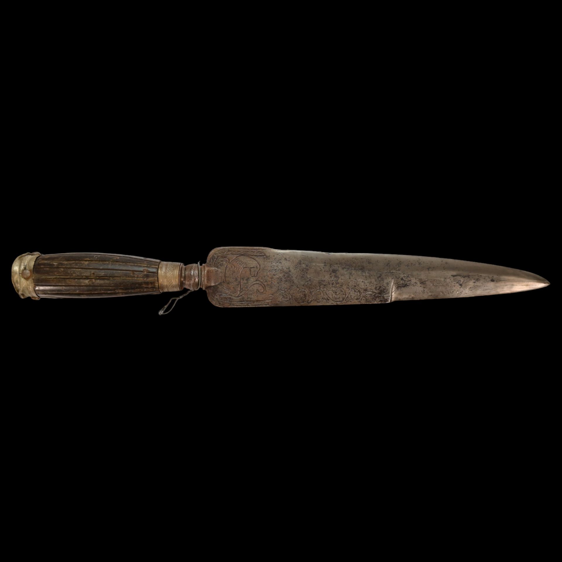 A Italian hunting knife, late 18th C., with engraving on the blade, horn handle in a silver mounting - Bild 2 aus 9