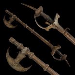 A very rare Indian combinated battle axe with matchlock and Khanda sword style handle 18th-19th