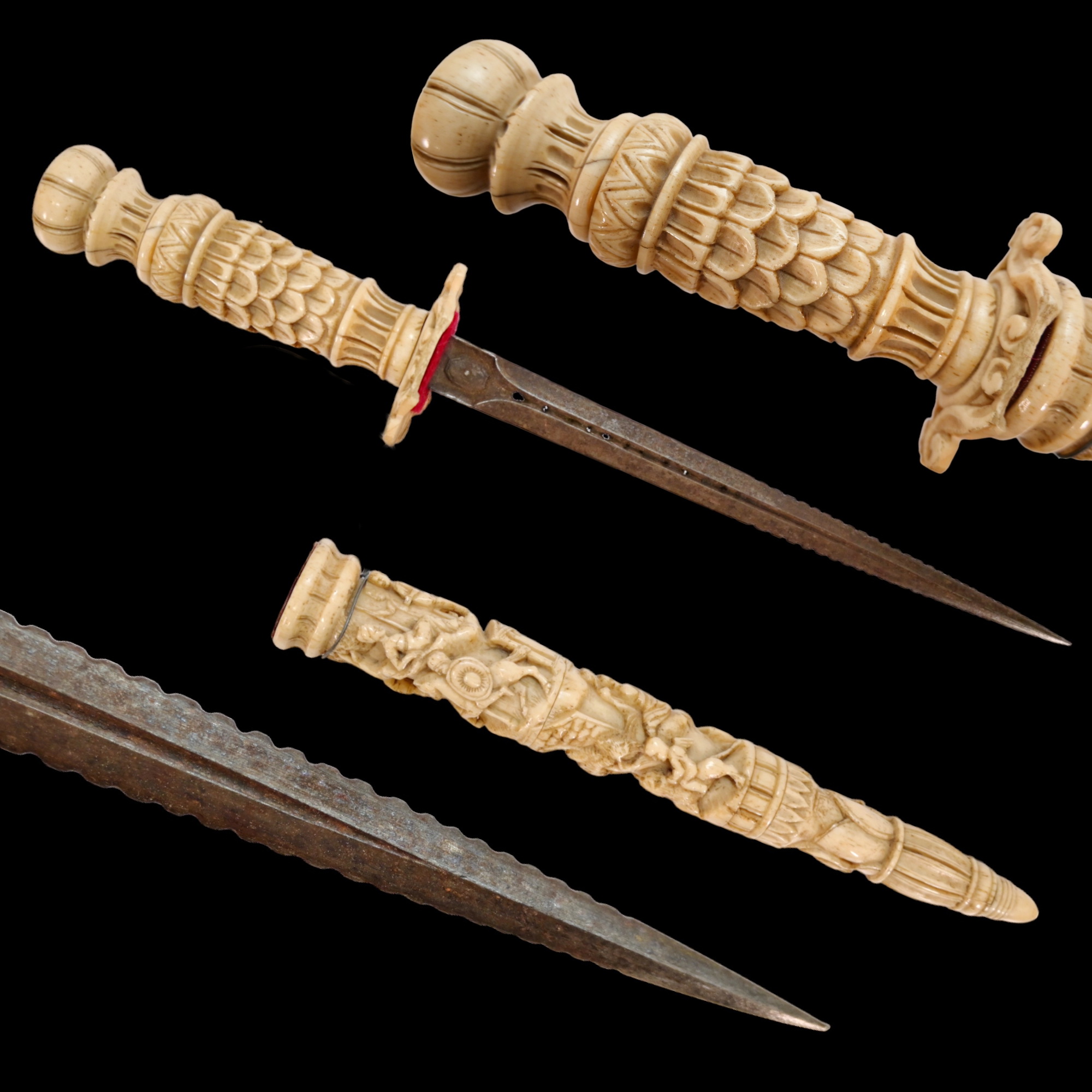 A Rare French nobleman's dagger, hilt and scabbard carved from bone, 19th century.