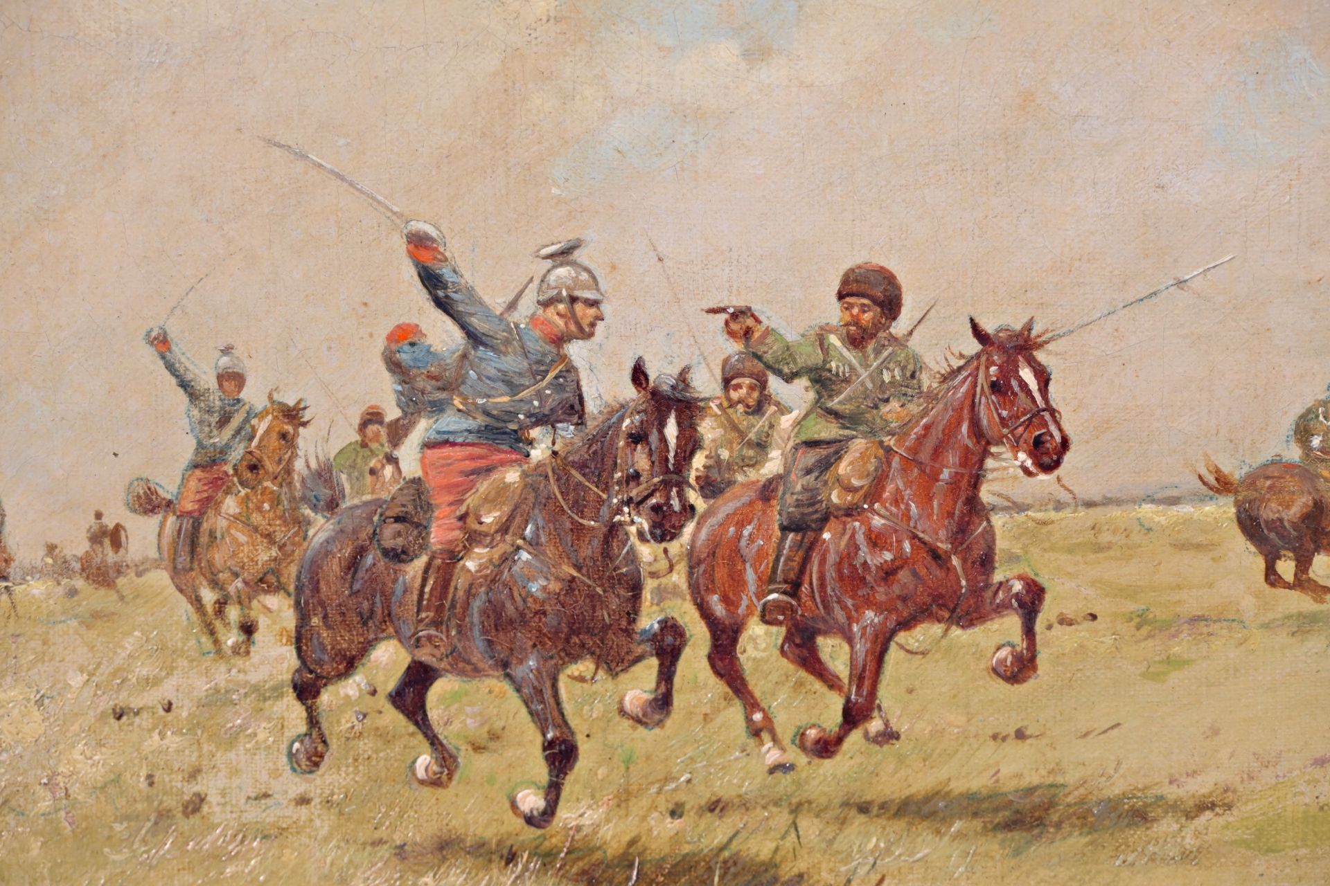 Georg KOTZBECK (XIX-XX) "Cavalry battle between Uhlans and Cossacks" (c.1914). - Bild 3 aus 7
