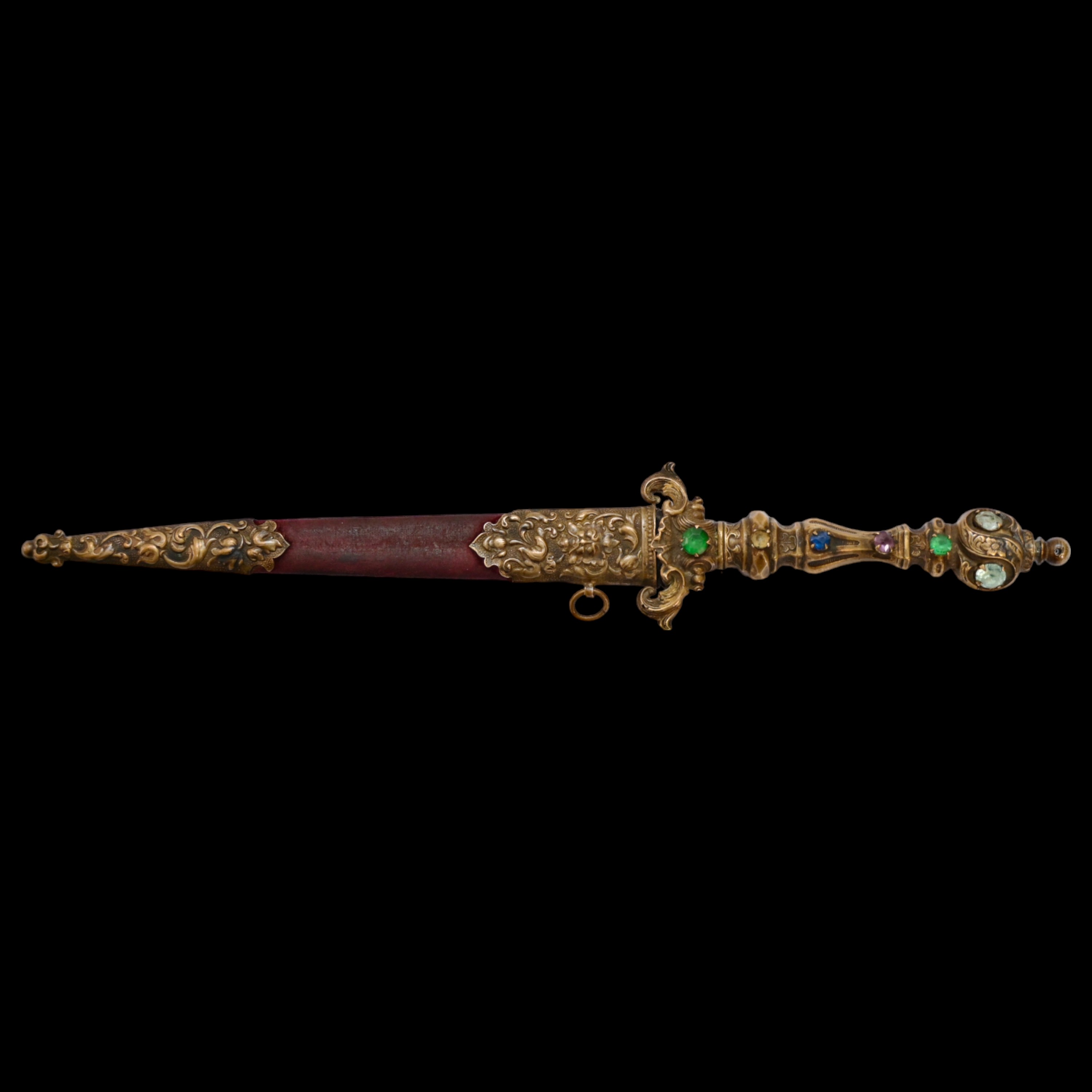 A Very high quality Dagger Renaissance Style Brass with inlaid colored stones, 19th century. - Image 2 of 9
