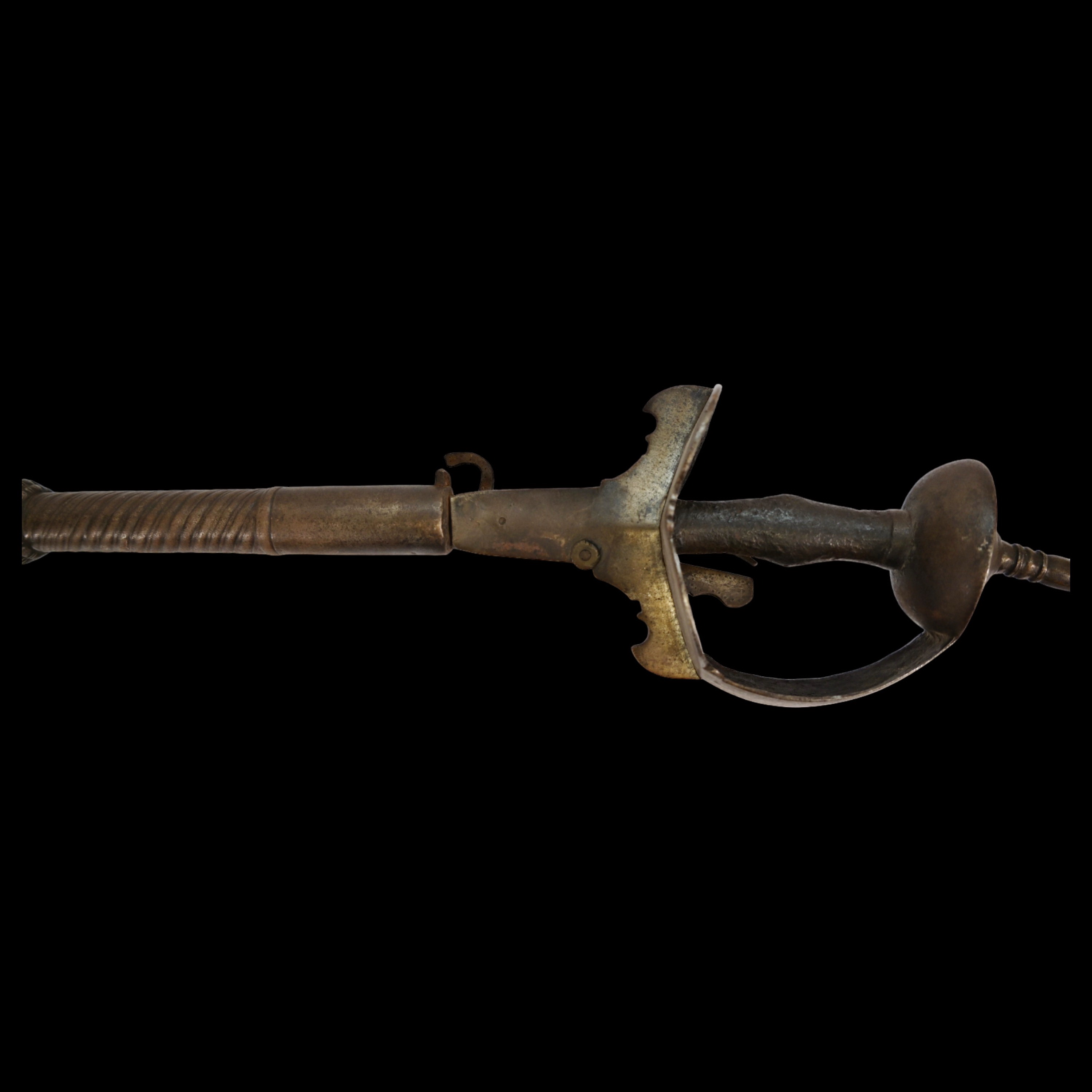 A very rare Indian combinated battle axe with matchlock and Khanda sword style handle 18th-19th - Image 7 of 14