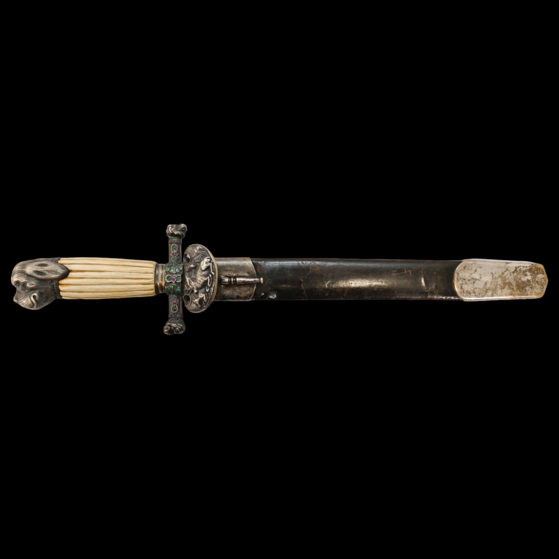 Rare hunting dagger, silver plated, gilding, precious stones, Russian Empire, 1890. - Image 24 of 29