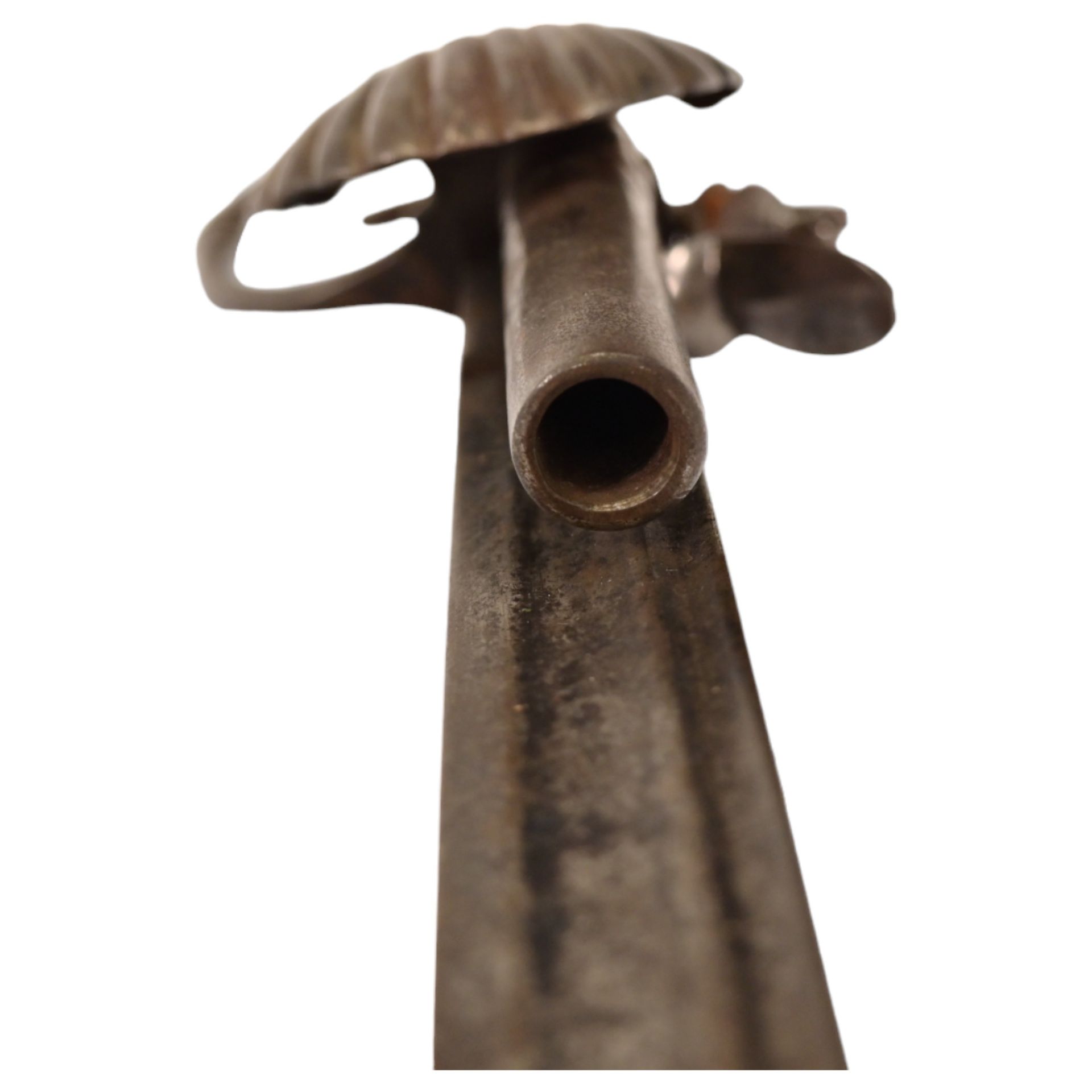 A FLINT LOCK HUNTING SWORD PISTOL WITH SHELL GUARD, IN THE ENGLISH TASTE, LAST HALF 18TH CENTURY. - Bild 9 aus 13