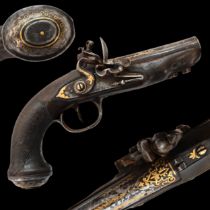 Flintlock pistol, inlaid with gold, Signature of master gunsmith M Burdykin, Russia Empire, 18th cen