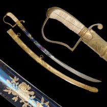 American mounted artillery officer's sword from the early 19th century.