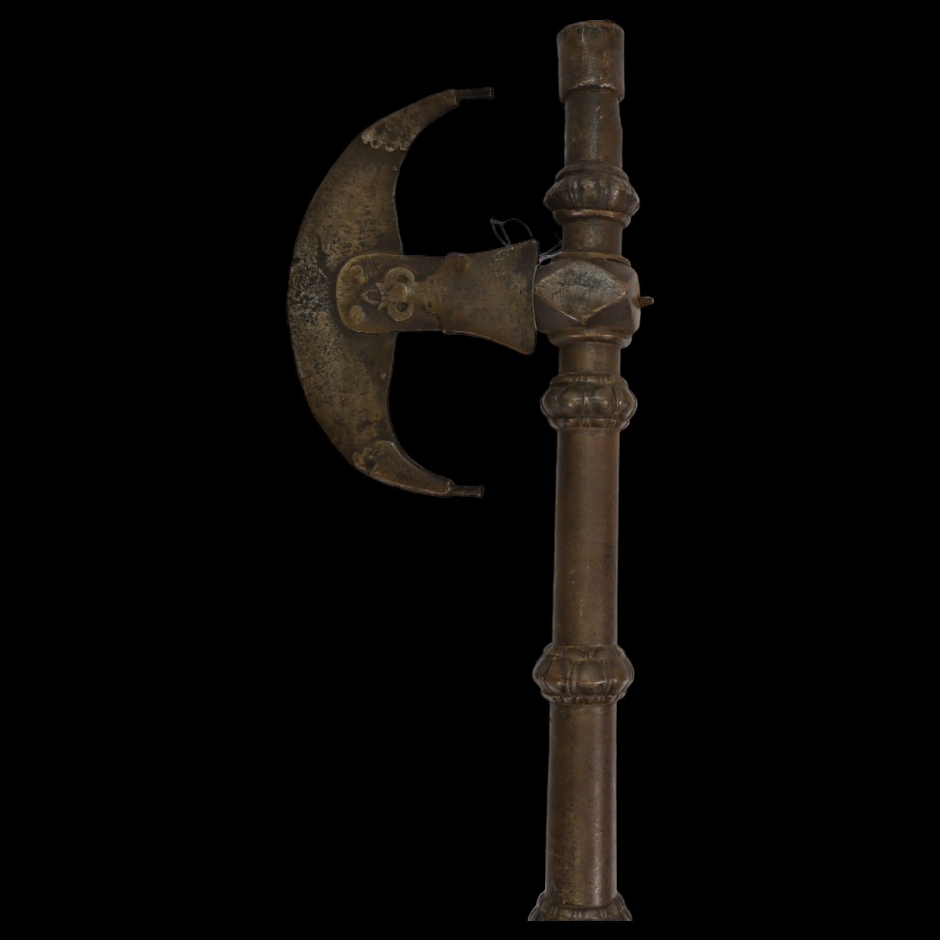 A very rare Indian combinated battle axe with matchlock and Khanda sword style handle 18th-19th - Bild 4 aus 14