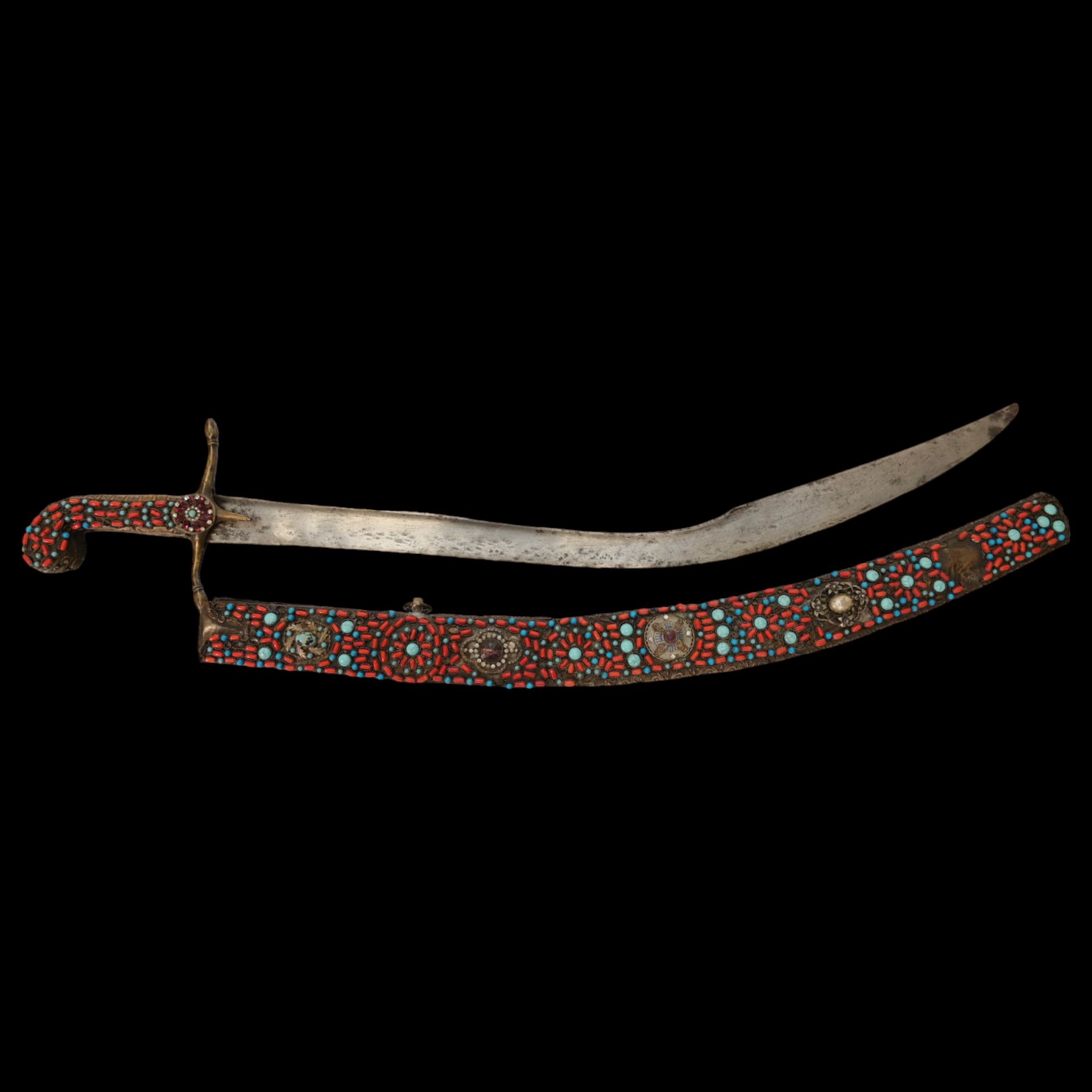 Rare Ottoman sword, Kilij, Pala, decorated with corals and turquoise, Turkey, Trabzon, around 1800. - Bild 3 aus 31