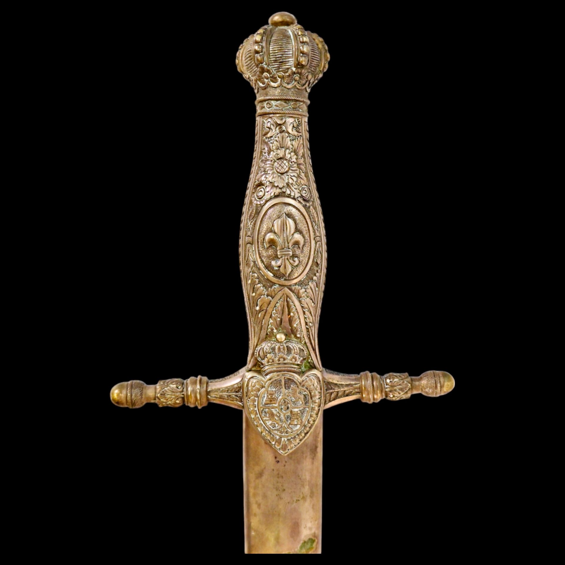 Rare Spanish small sword with scabbard, bronze hilt and blued blade, 19th century. - Bild 14 aus 25